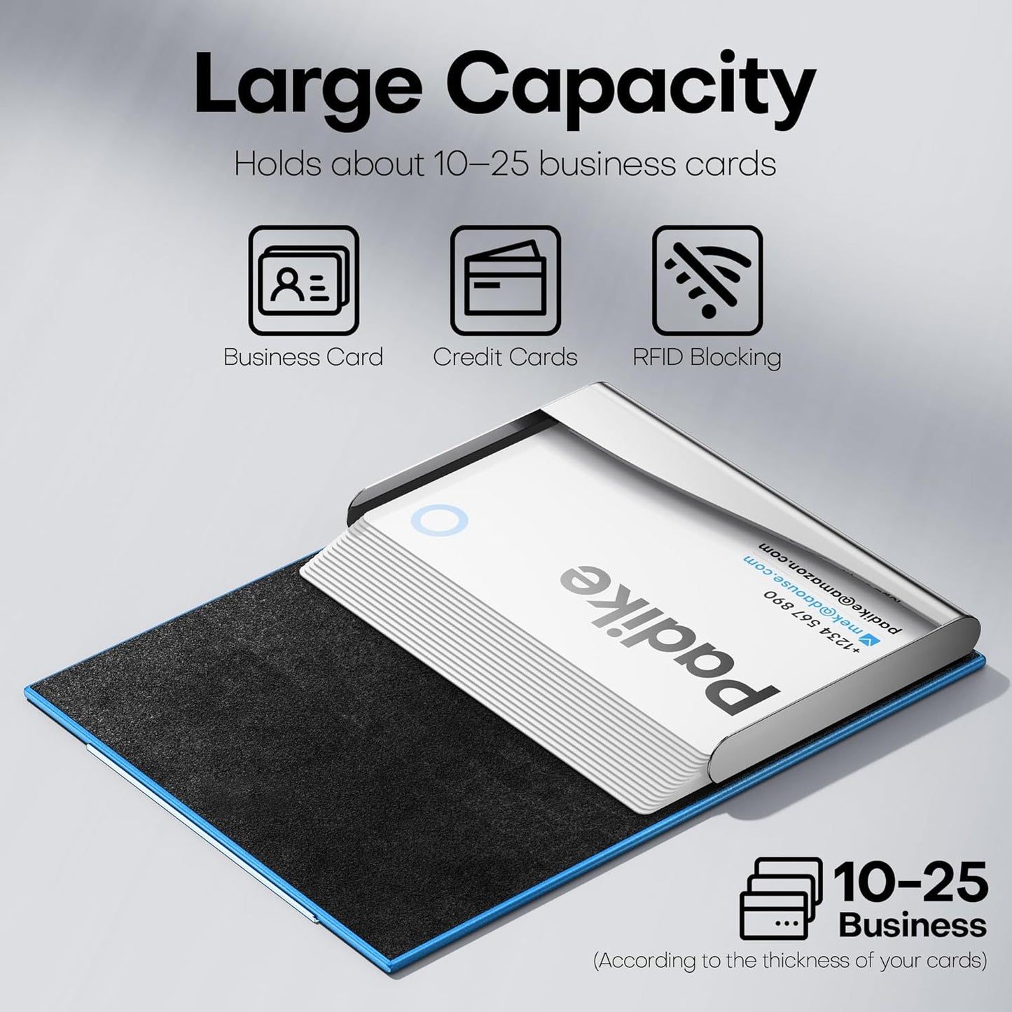 Padike Business Card Holder, Business Card Case Professional PU Leather & Stainless Steel Multi Card Case,Business Card Holder Wallet Credit card ID Case/Holder For Men & Women. (U-Blue)
