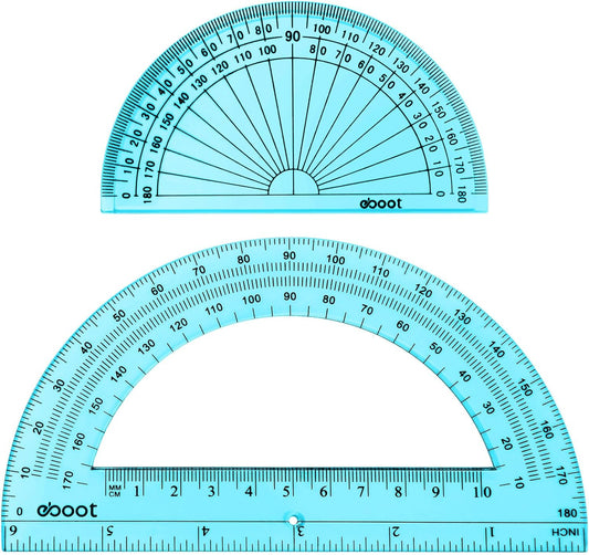 EBOOT 2 Pcs Plastic Protractor Clear 180 Degrees Transparent Protractor for Geometry, 4 Inch and 6 Inch(Blue)