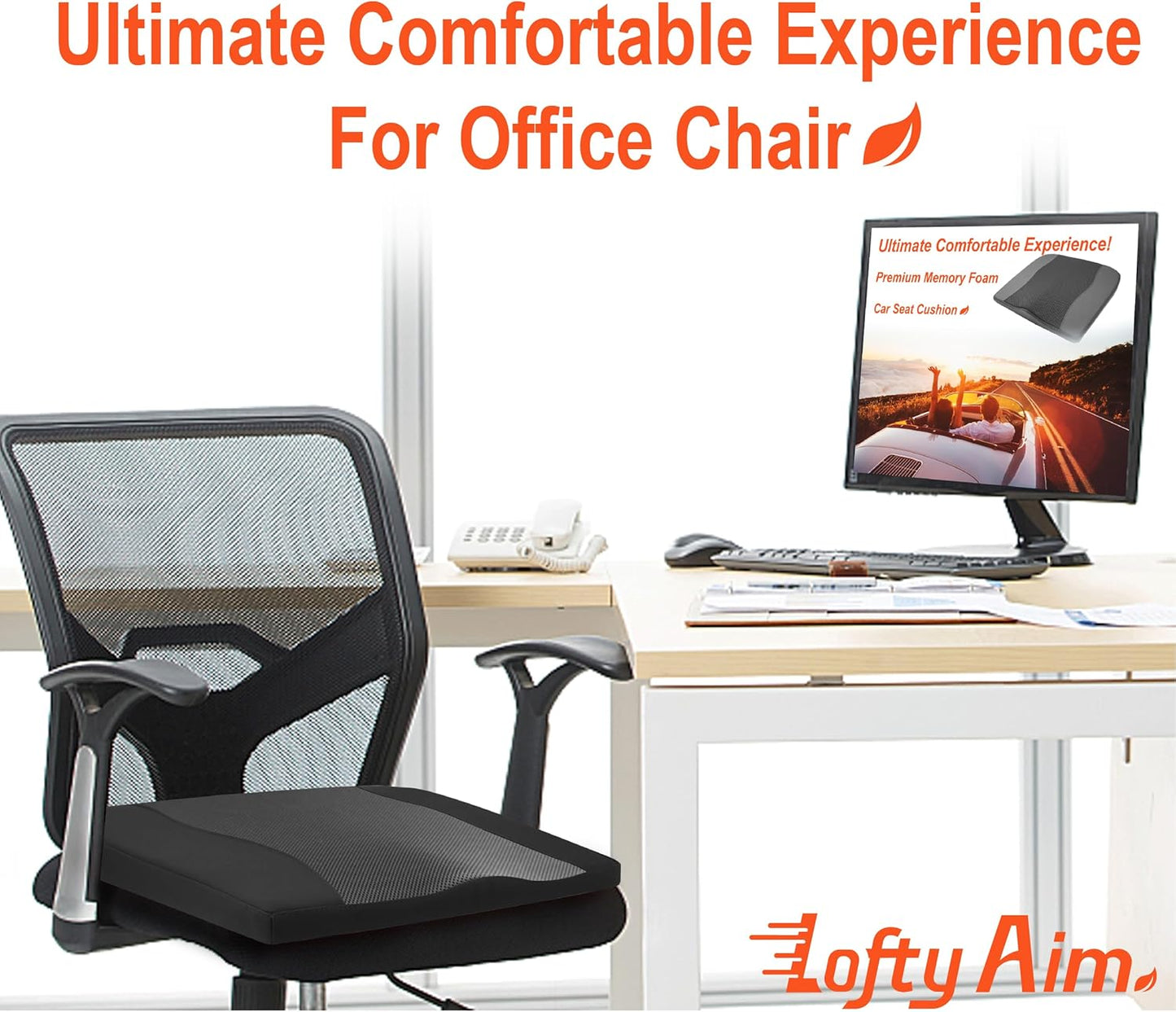 Car Seat Cushion, Comfort Memory Foam Car Cushions for Driving - Sciatica & Lower Back Pain Relief, Driver Seat Pillow for Auto, Office Chair, Wheelchair - Obsidian Speck Black