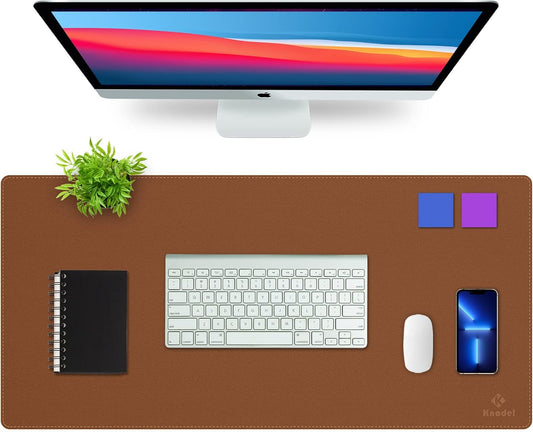 K KNODEL Desk Mat, Blotter, Dual-Sided Office Desk Pad, Waterproof Desk Mat for Desktop, Desk Blotters, PVC Leather Pad Protector (Brown, 35.4" x 17")