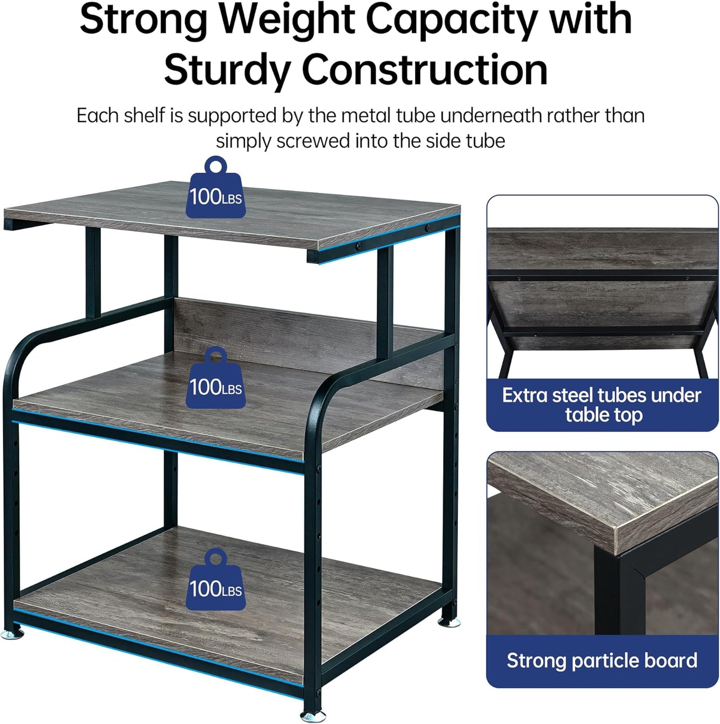 Large Printer Stand Table 23.6 x18.9 x 30 Inches with Height Adjustable Storage Shelf, 3 Tier Rolling Printer Cart with Wheels for Home Office, Gray