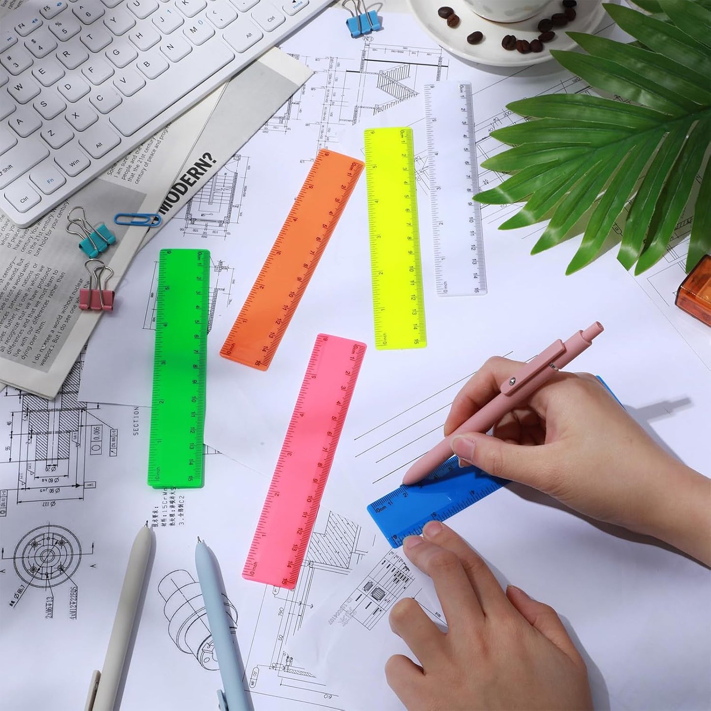 Zonon 6 Pcs 6 Inch Ruler Bulk Colorful Plastic Flexible Straight Metric Rulers with Centimeters and Inches Drafting Measuring Tool for Classroom School Students Education