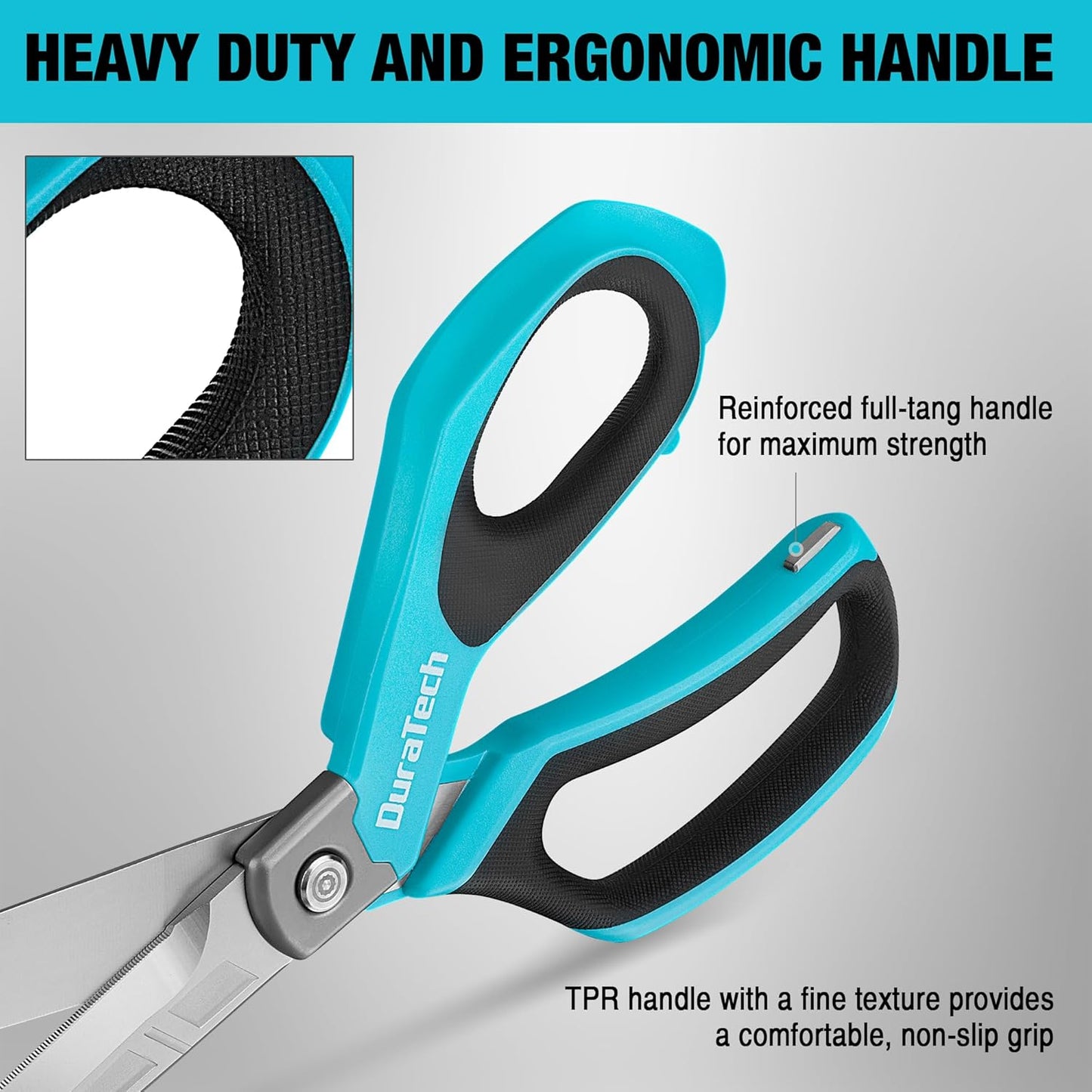 DURATECH 10" All-Purpose Heavy Duty Scissors, Stainless Steel Utility Scissors with Ergonomic Handle, Industrial Shears for Carpet, Leather, Fabric, and Household Use