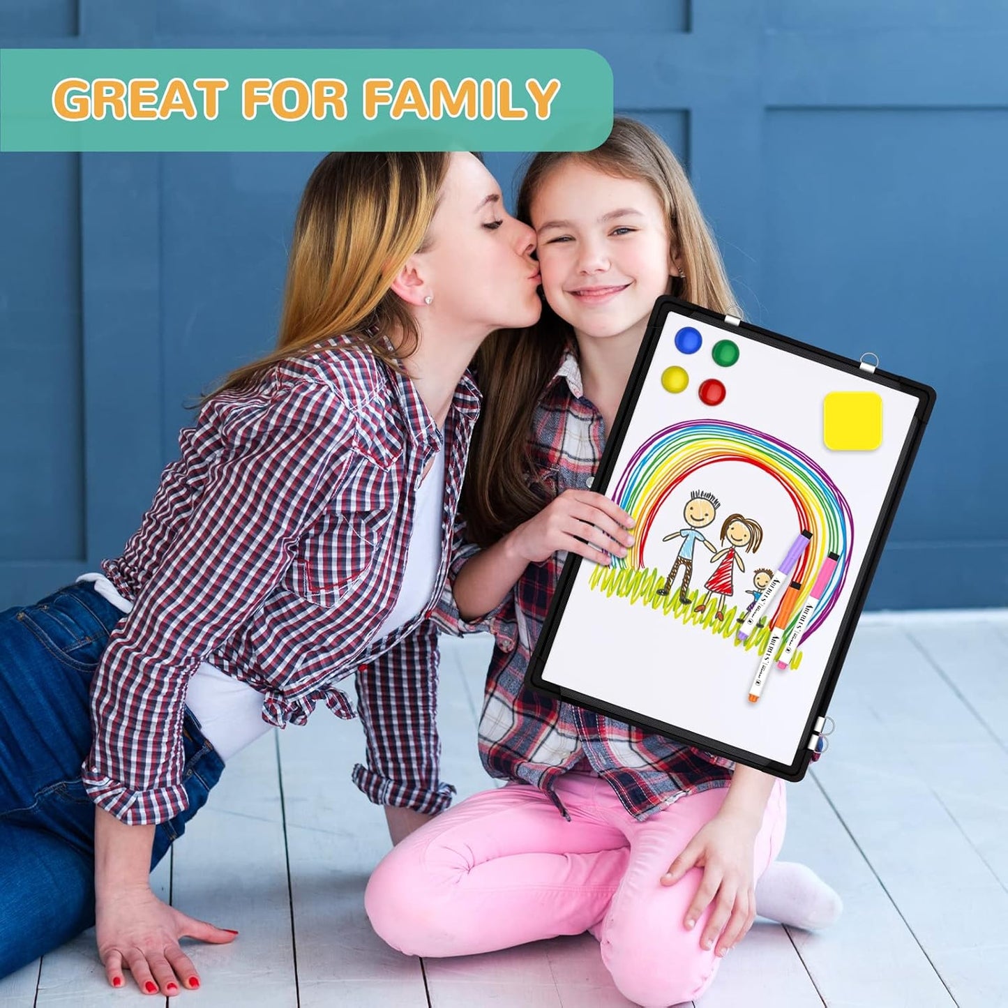 Monthly Calendar Whiteboard Dry Erase Cork Board Combination for Wall, 17x13 Magnetic Dry Erase Board, Double-Sided White Board, Portable Board for Office, Planning, Memo, School, Home (Black)