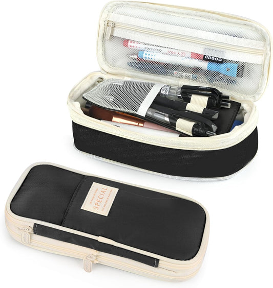 Pencil Case, Large Capacity Aesthetic Pencil Cases with Durable Zipper, Big Stationery Pencil Pouch for Women & Men, Adults Portable Storage Organizer Bag for College, office, Travel (Black)