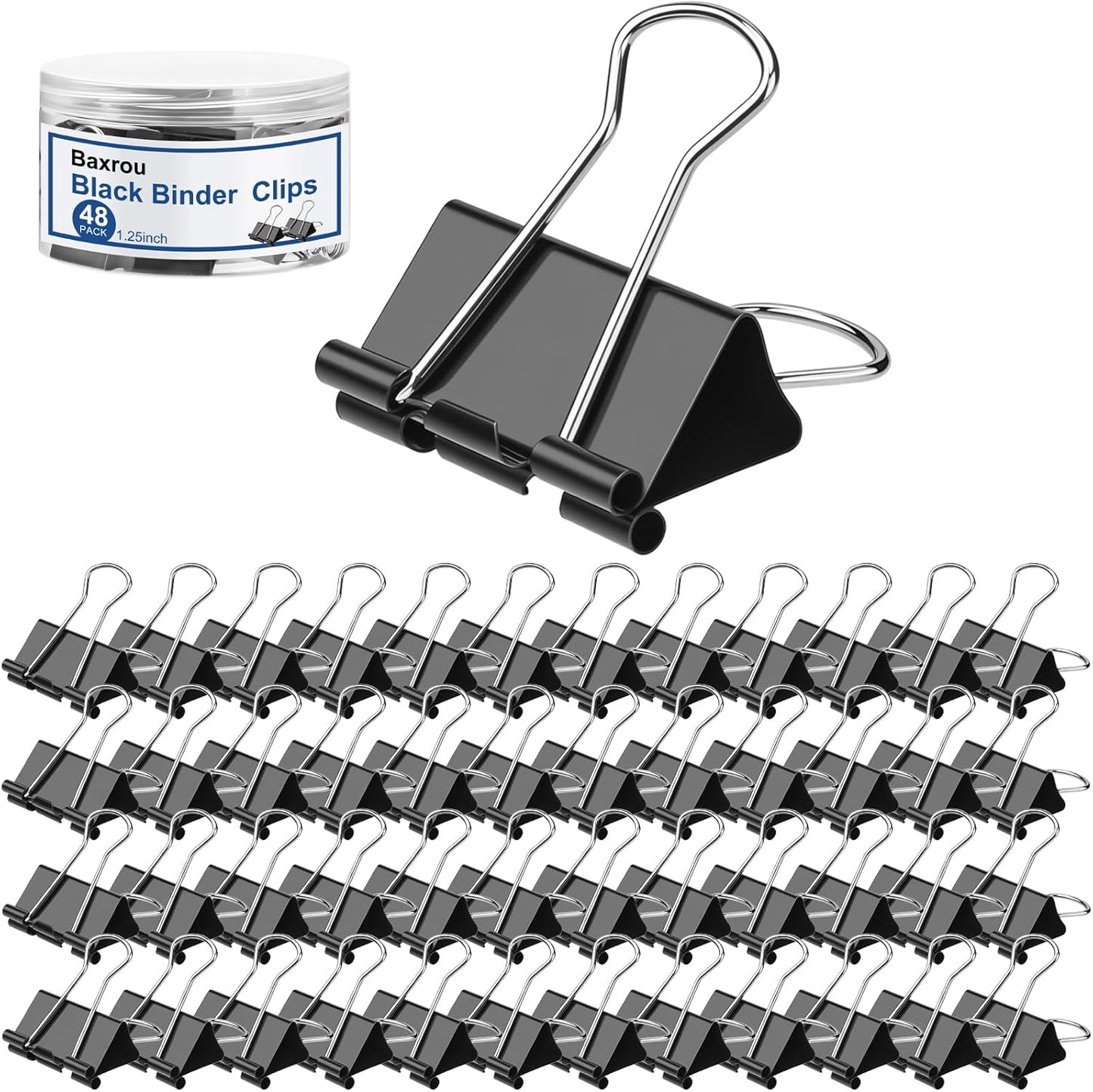Medium Binder Clips 1.25 Inch (48 Pack) with Container,Binder Clips Medium Size, Big Paper Clips Clamps, Clips for Paperwork, for Office and Home Supplies School, Black