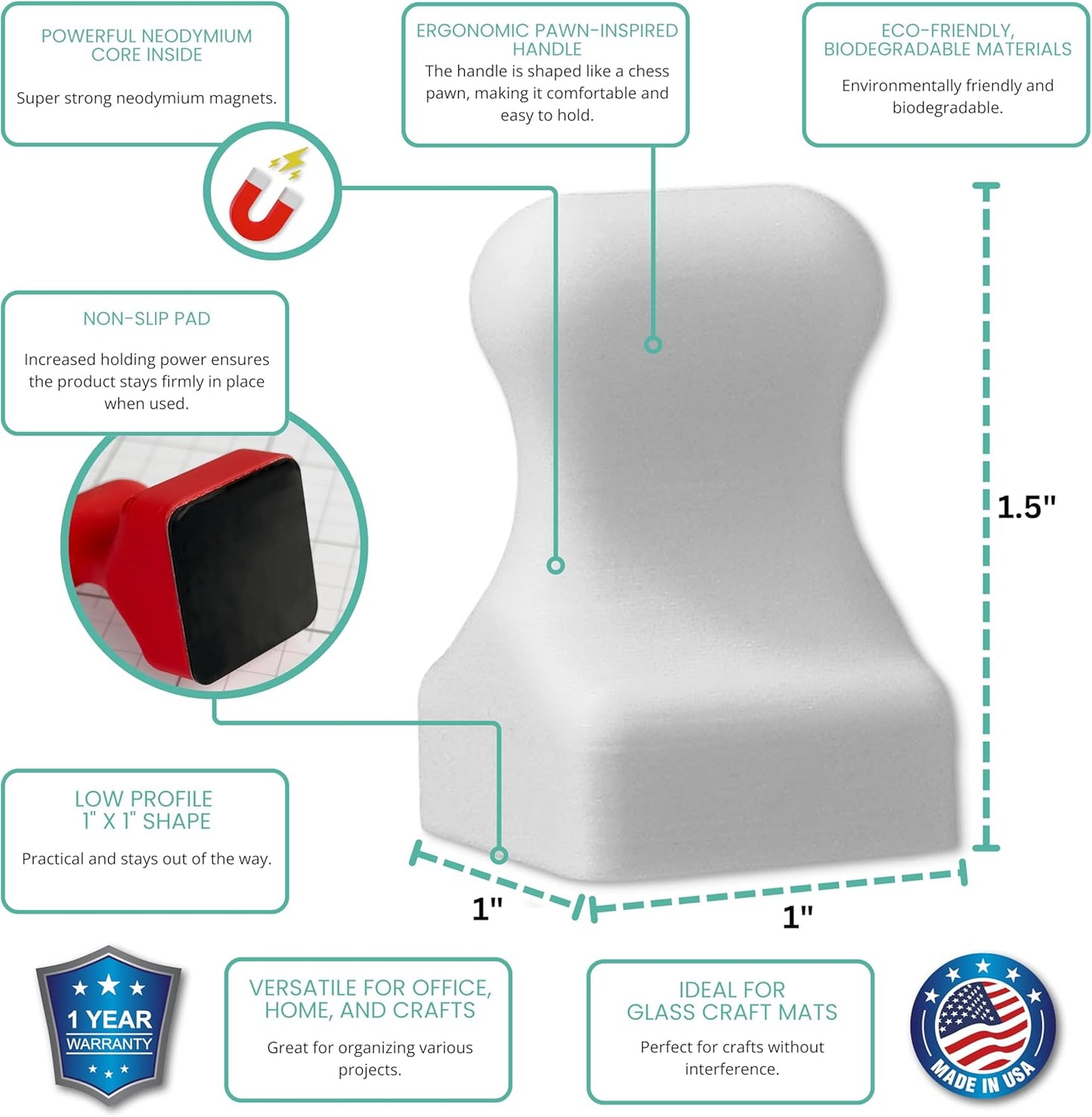 Glassboard Studio MiniPawn Magnet - Strong Neodymium Rare Earth Magnets for Fridge, Whiteboard, Locker & Magnetic Glassboards - Ideal for Crafting & Office Use - Strong Fridge Magnets (Snow White, 2)