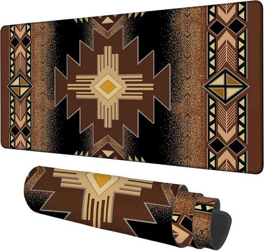 Large Mouse Pad Aztec Pattern Gaming Desk Pad Computer Keyboard Non-Slip Waterproof Mouse Mat with Rubber Base and Stitched Edges Entertainment Office Writing Desk Mat 35.4 x 15.7 Inches
