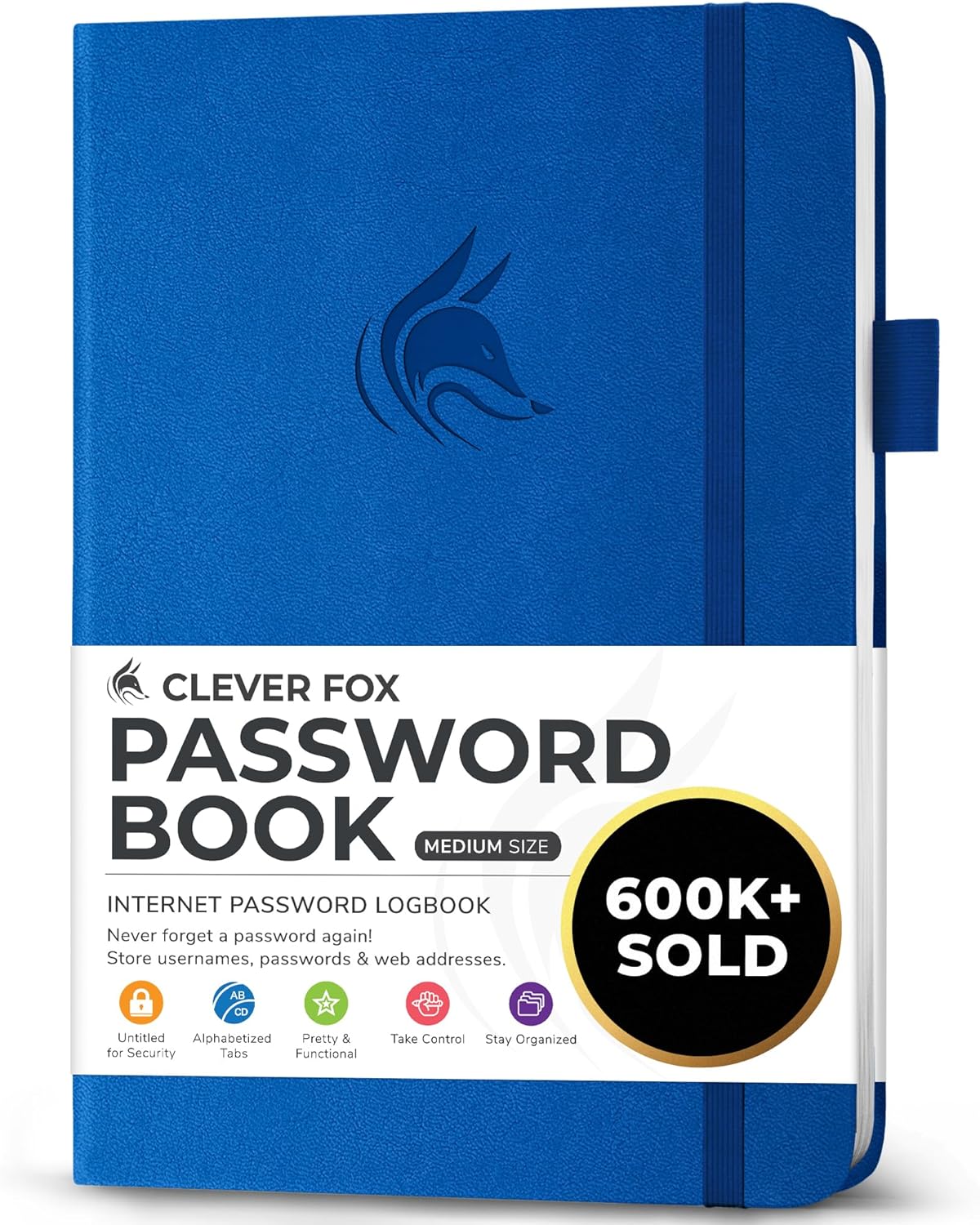 Clever Fox Password Book with alphabetical tabs. Internet Address Organizer Logbook. Medium Password Keeper for Website Logins (Royal Blue)