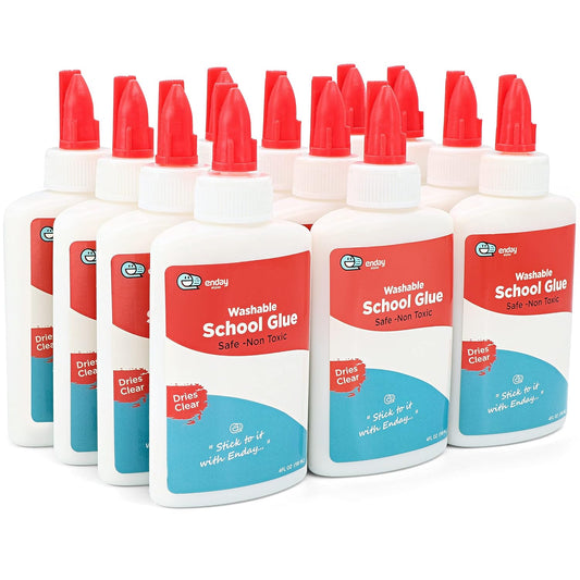 Liquid Glue (12 Pack) - 4 oz Washable School Glue, Bulk, Non-Toxic for Kids, for Slime, Arts and Crafts - by Enday