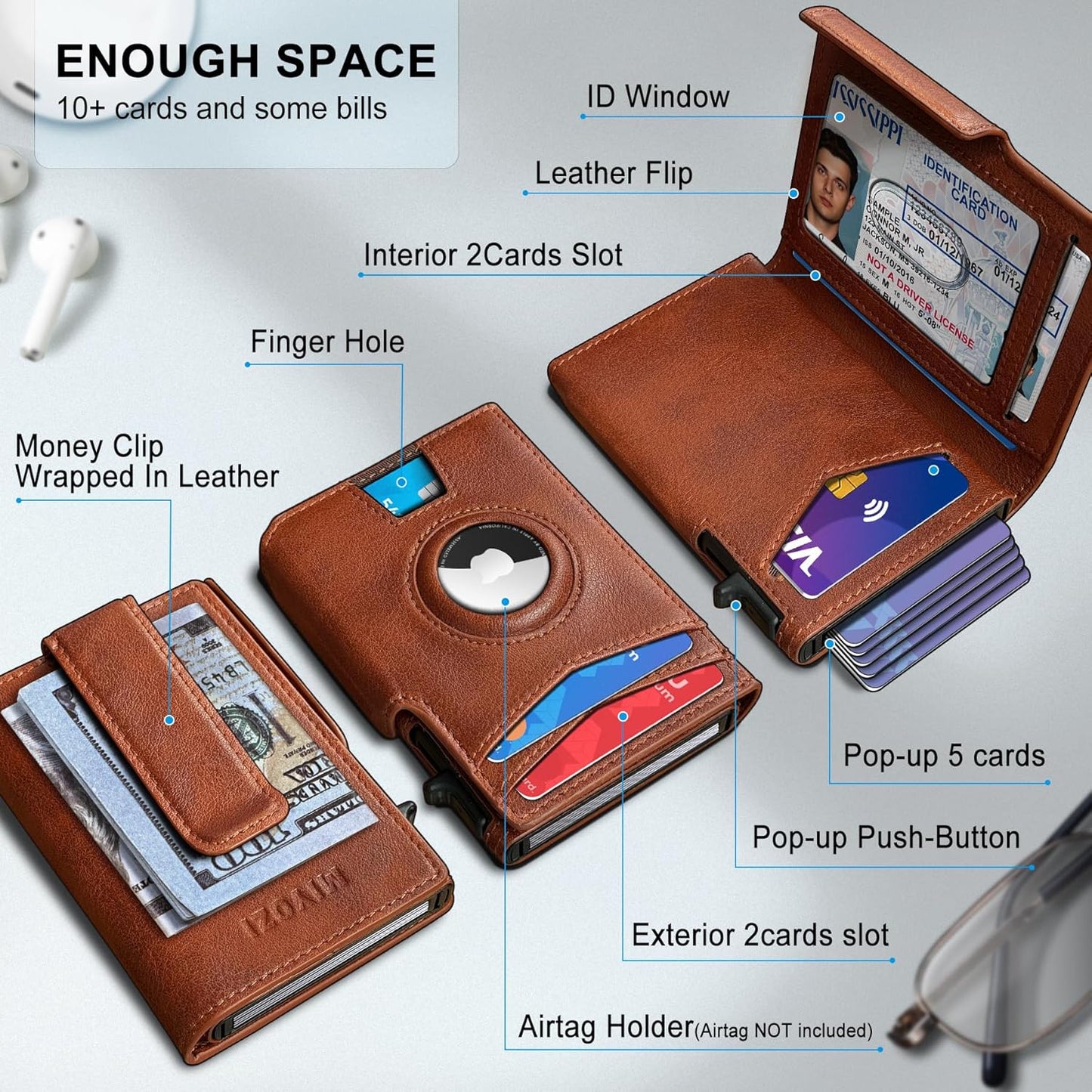 Airtag Wallet for Men,with Money Clip 10 Cards Metal Case Smart Slim Pop Up Credit Card Holder Flip with Magnetic Closure RFID Blocking wallet with Gift Box