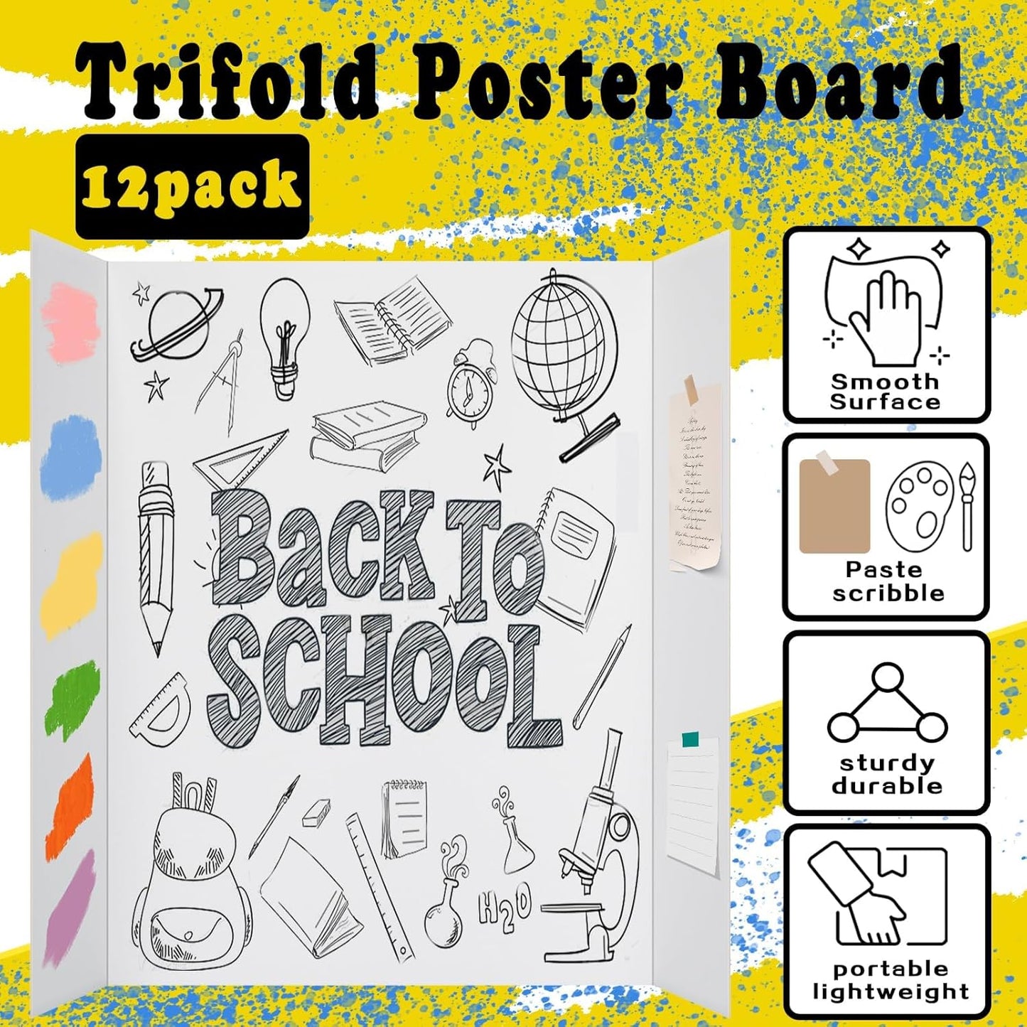 12 Pcs Small Trifold Poster Board, 21.7" x 14.2" Presentation Board, with Double Sided Tapes and Cardboard, White Corrugated Project Boards/Display Board for School Project/Science Fair Display Boards