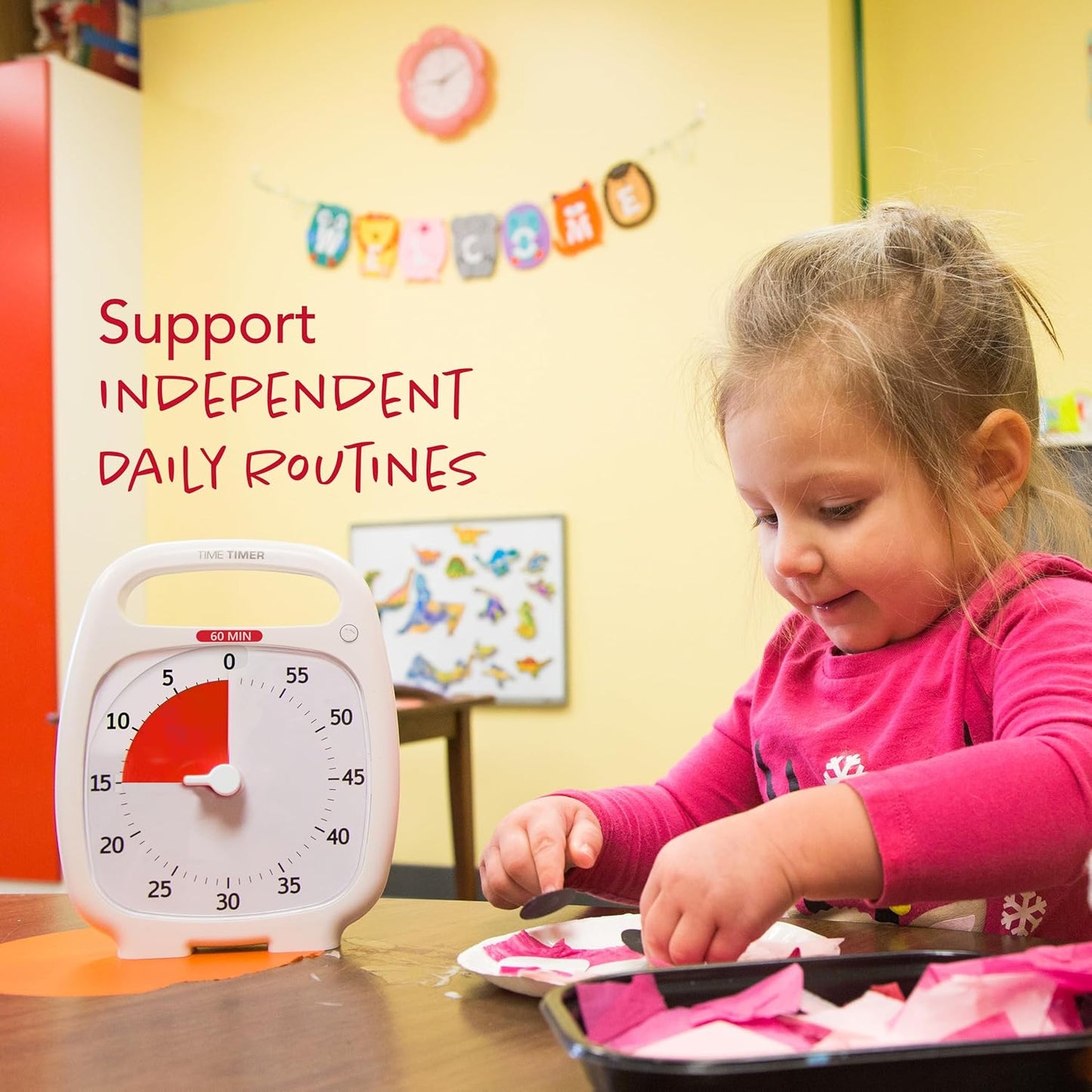 Time Timer PLUS 60 Minute Desk Visual Timer — Countdown Timer with Portable Handle for Classroom, Office, Homeschooling, Study Tool with Silent Operation (White)