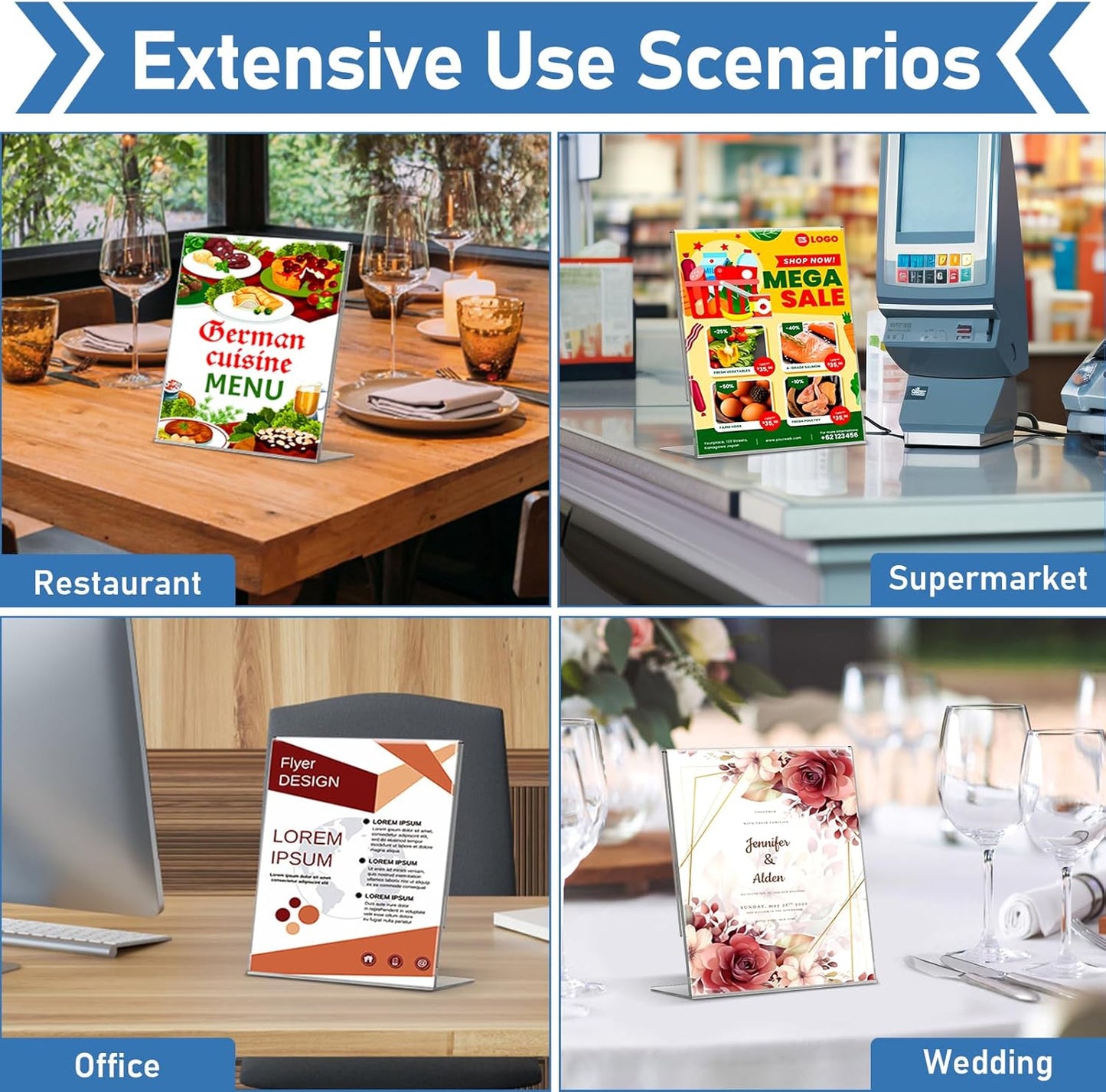 Acrylic Sign Holder 4x6 Inches, 16 Pack Clear Plastic Table Flyer Display Stand, L-Shape Vertical Menu Paper Holder Stand, Clear Picture Photo Flyer Display Stand for Restaurants, Store Fair,Office