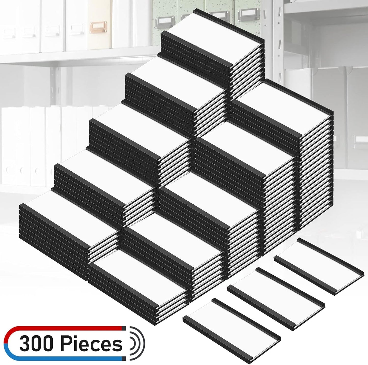 300 Pieces Magnetic Label Holders Channel Labels Racks Magnetic Card Holders with Protective Films and Replacement Strips for Metal Shelf, Filing Cabinet, Mailbox, Whiteboard (1 x 2 Inch)