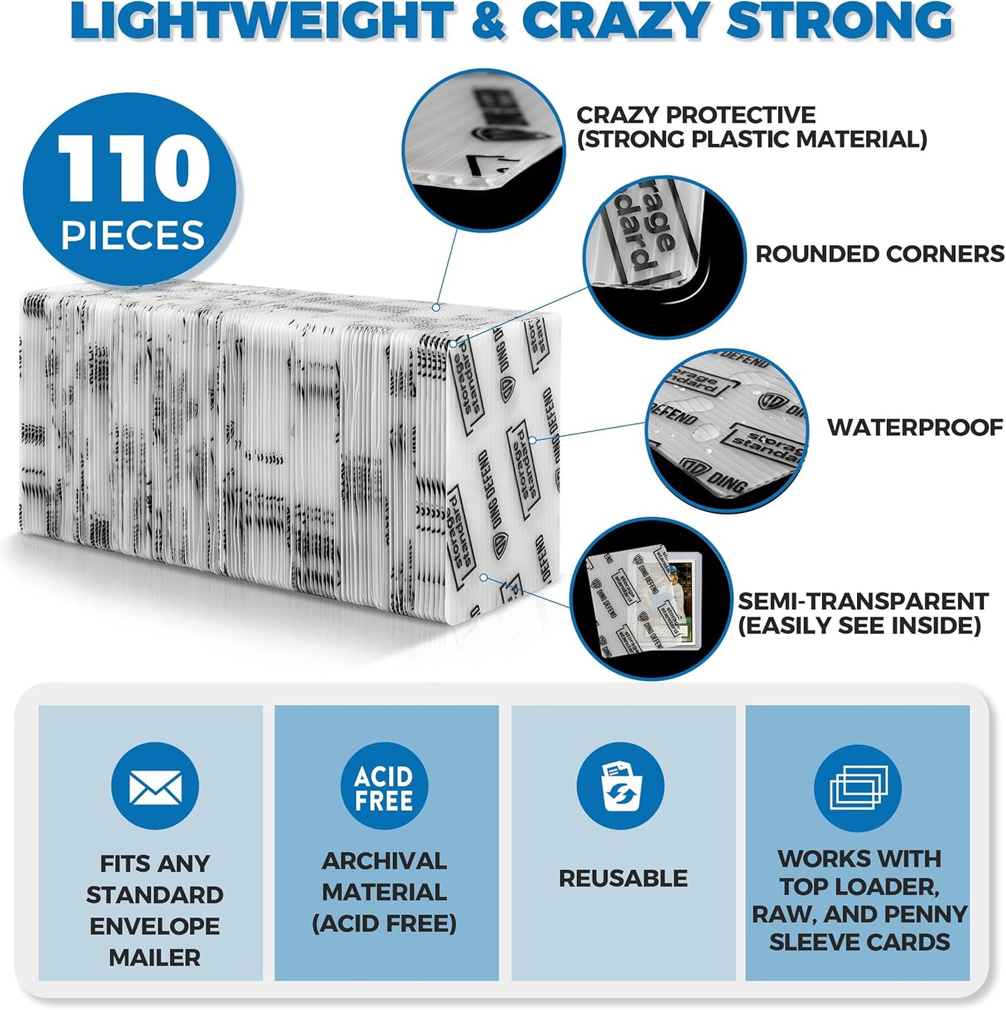 Trading Card Shipping Protectors - Premium Ultra Strong Plastic Inserts - 110 Pack - 3.5'' x 4.5''