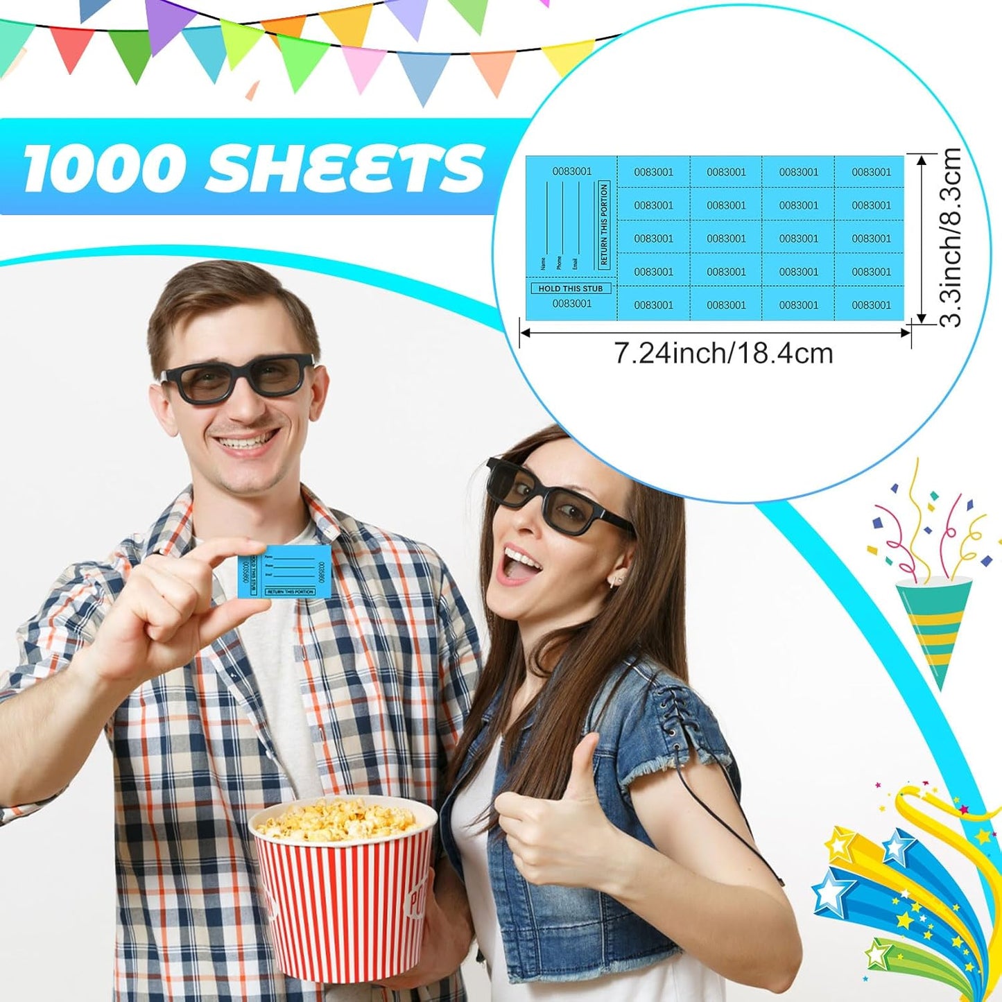 Kosiz 1000 Sheet 20 Bid Raffle Tickets Chinese Auction Tickets Sheets Auction Fundraiser Ticket Numbered with Name and Phone Number Per Sheet Raffle Tags for Silent Bidding (Lake Blue)