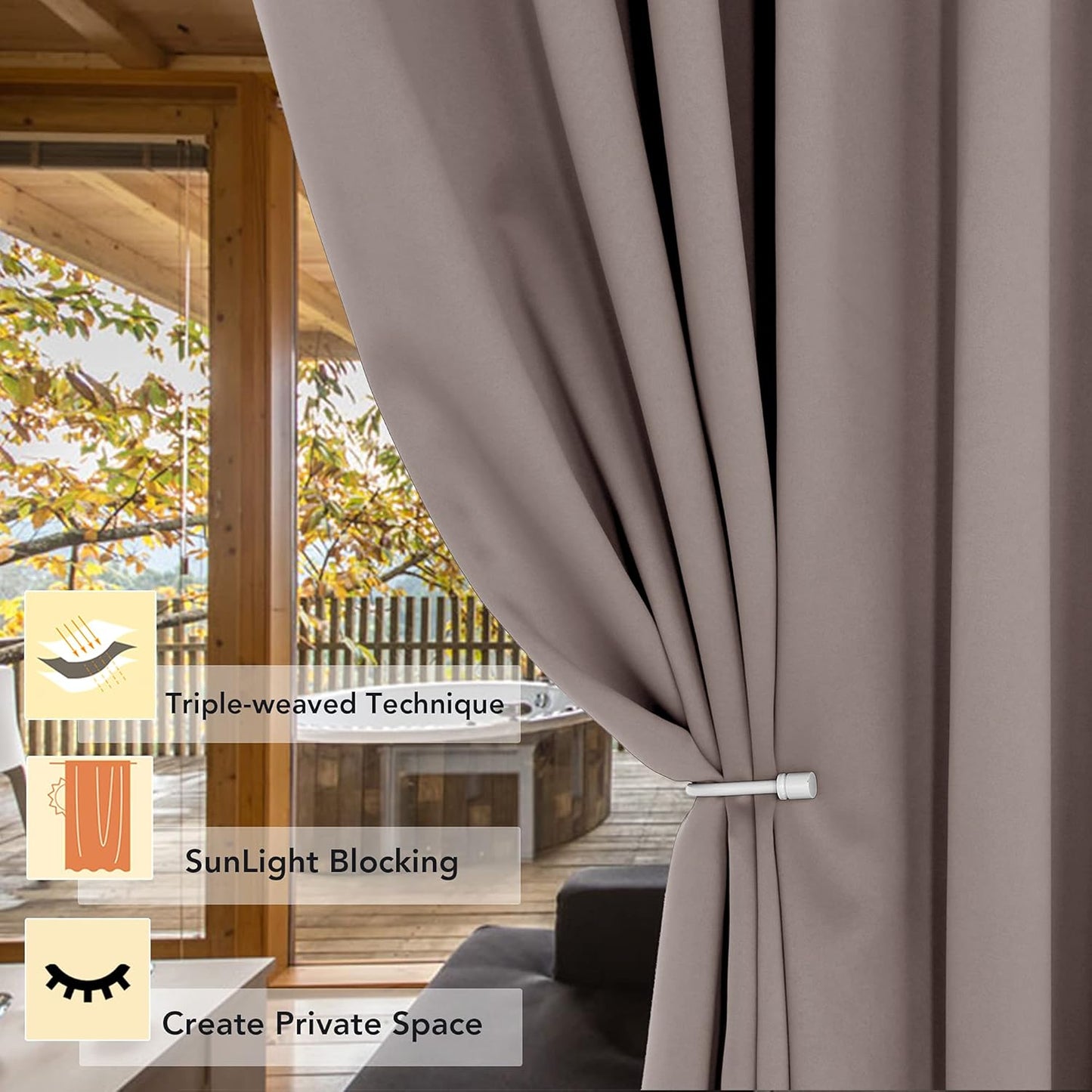 BONZER Room Divider Curtain Total Privacy Wall Noise Reducing Wide Blackout Curtains for Patio Sliding Glass Door, 84L x 70W Inch (7L x 5.8W ft), 1 Panel, Khaki