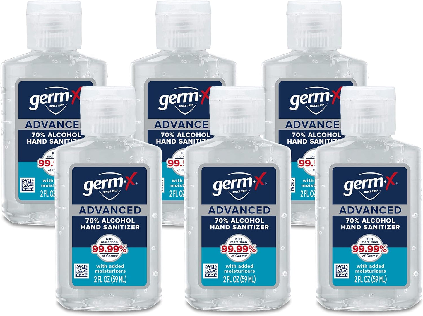 Germ-X Advanced Hand Sanitizer, Back to School Supplies College, Non-Drying Moisturizing Clear Gel, Instant and No Rinse Formula, Mini Travel Size for On-The-Go, 2 Fl Oz (Pack of 6)