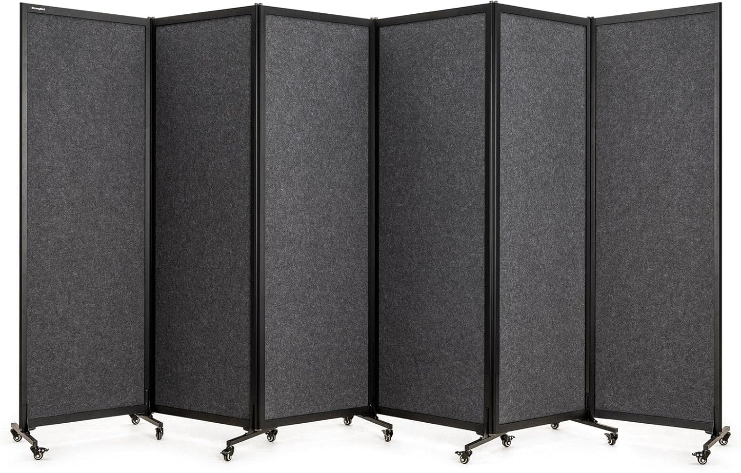 Upgrade Version Room Partition and Divider, Freestanding Rolling Dividers with Wheels,Office Privacy Screen Divider Wall,Classroom Felt Dividers,12'2"L* 6'7"H,6 Panel，Dark Grey