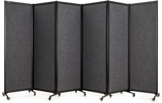Upgrade Version Room Partition and Divider, Freestanding Rolling Dividers with Wheels,Office Privacy Screen Divider Wall,Classroom Felt Dividers,12'2"L* 6'7"H,6 Panel，Dark Grey