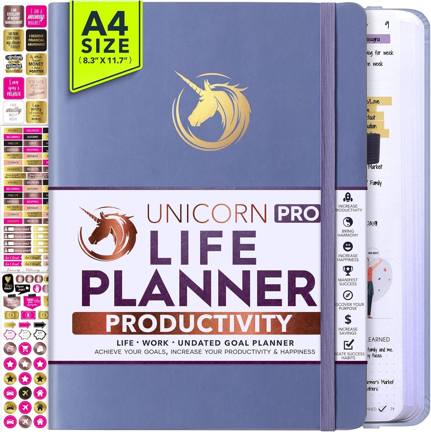 Life Planner - Undated Daily, Weekly & Monthly Planner with Budget Section | A 12 Month Journey to Increase Productivity & Happiness | Life Organizer & Gratitude Journal - Horizontal Format