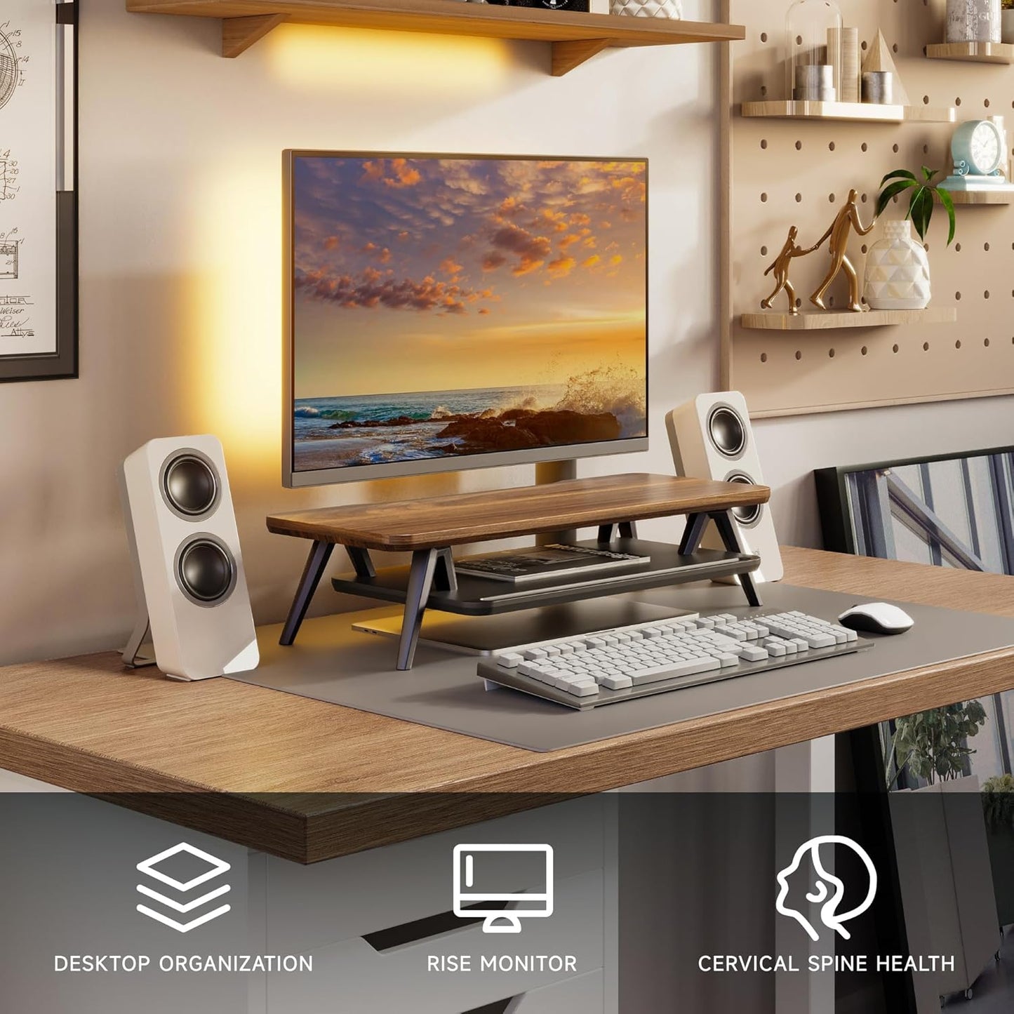 Fenge Monitor Stand, Monitor Stands Riser for Desk, 23.6 Inch Wood Desk Shelf with Storage Organizer and Cable Management for Office Desk Accessories