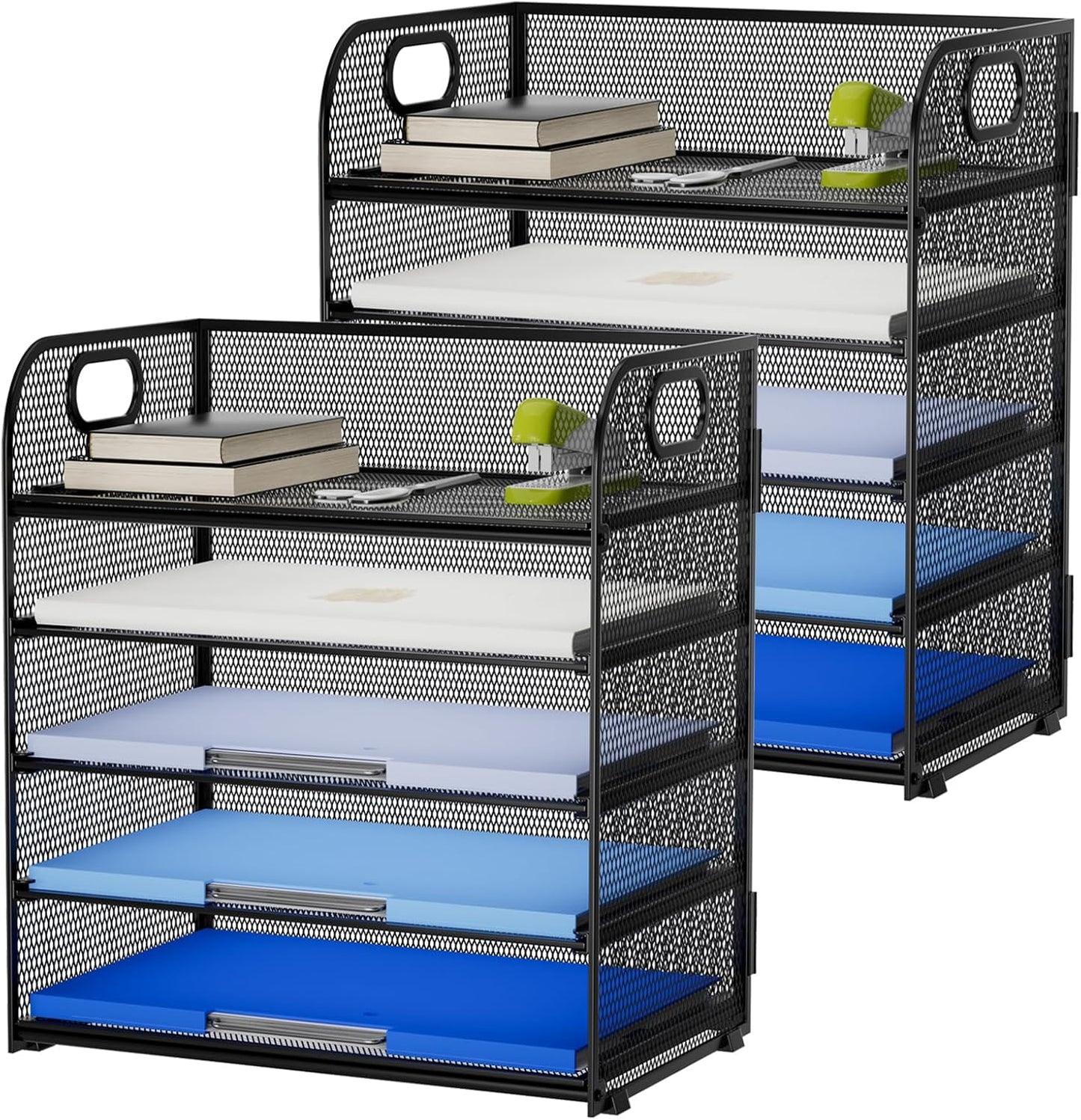 Marbrasse Desk Organizer - 5 Tier Paper Letter Tray, Mesh File Organizer with Handle for Office, School and Home