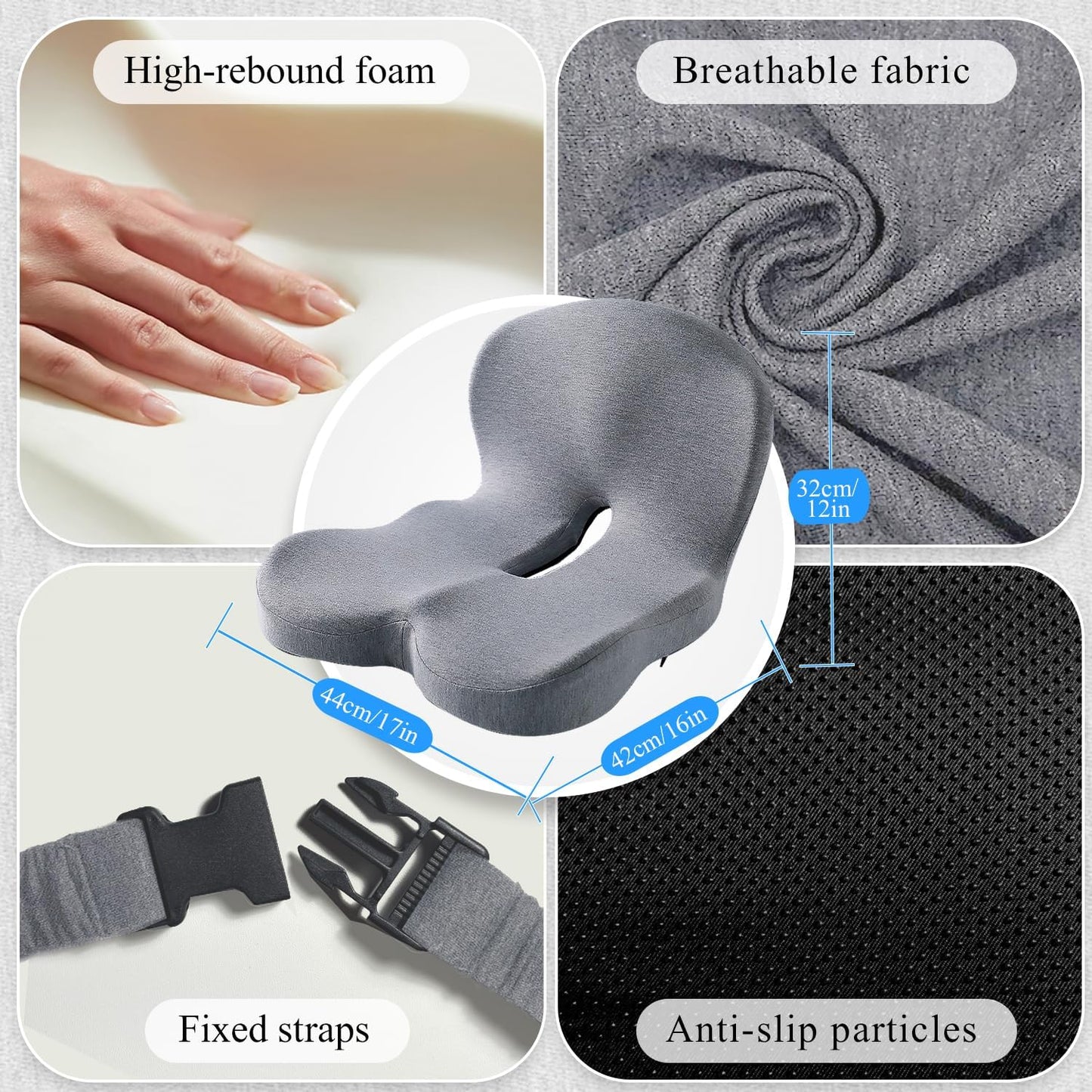 Seat Cushion for Truck Driver, Memory Foam Truck Seat Cushion with Adjustable Strap – Ergonomic Back Support & Sciatica Relief for Long Drives, Semi Truck Accessories, Light Gray