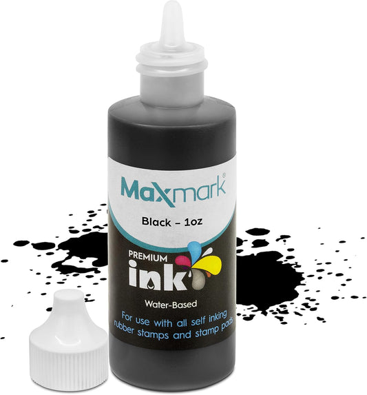 MaxMark Premium Refill Ink for self Inking Stamps and Stamp Pads, Black Color - 1 oz.