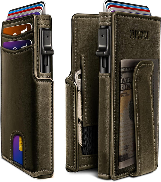 Men Wallet,with Money Clip Coins Pocket ID Window,Slim Front Pocket RFID Blocking Pop-up Card Holder 3.9"x 2.7", Gift Boxed