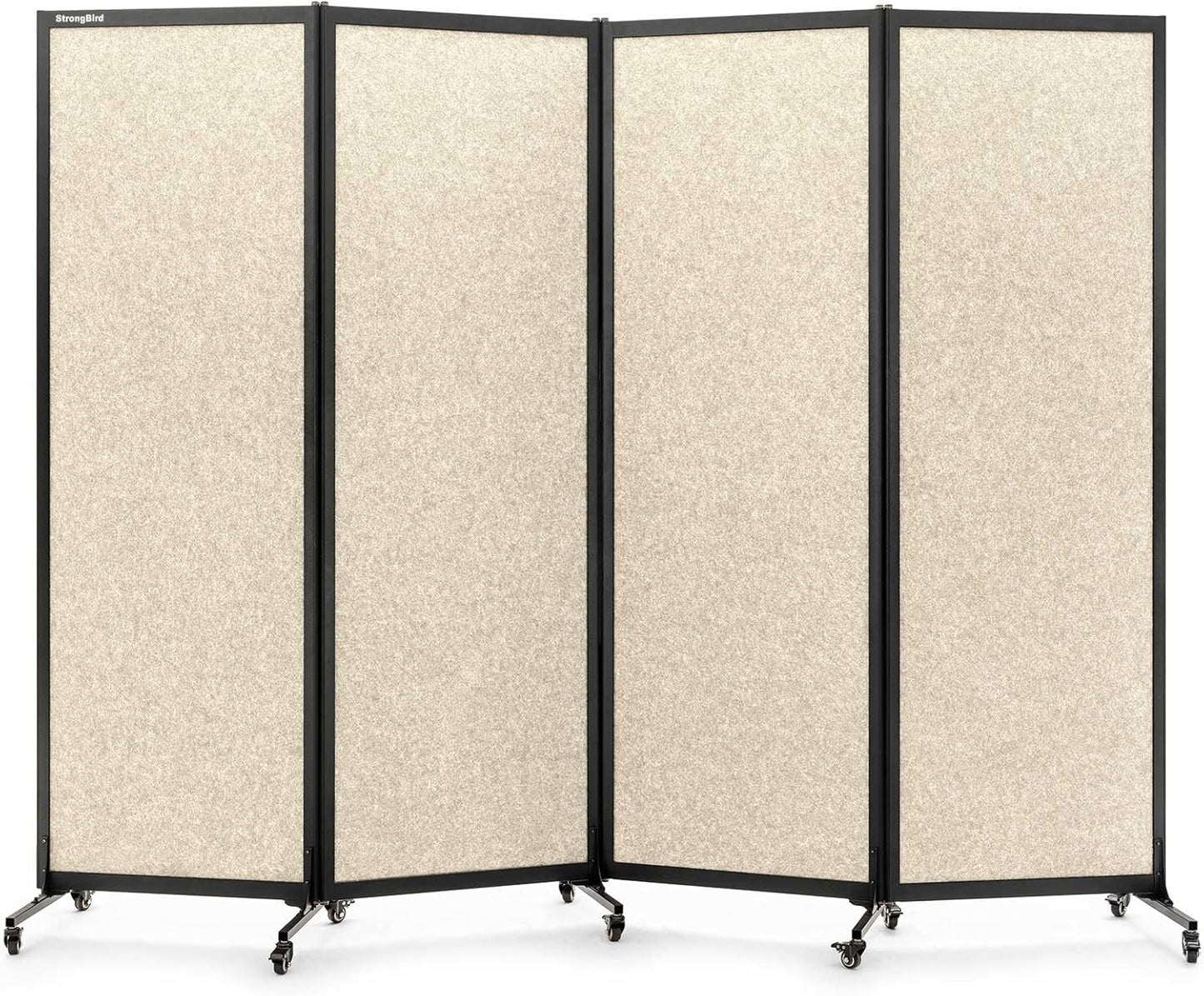 Upgrade Version Room Partition and Divider, Freestanding Rolling Dividers with Wheels,Office Privacy Screen Divider Wall,Classroom Felt Dividers,8'2"L* 6'7"H,4 Panel，Beige