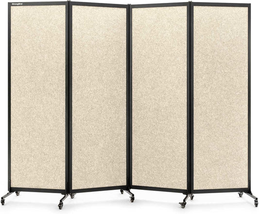 Upgrade Version Room Partition and Divider, Freestanding Rolling Dividers with Wheels,Office Privacy Screen Divider Wall,Classroom Felt Dividers,8'2"L* 6'7"H,4 Panel，Beige