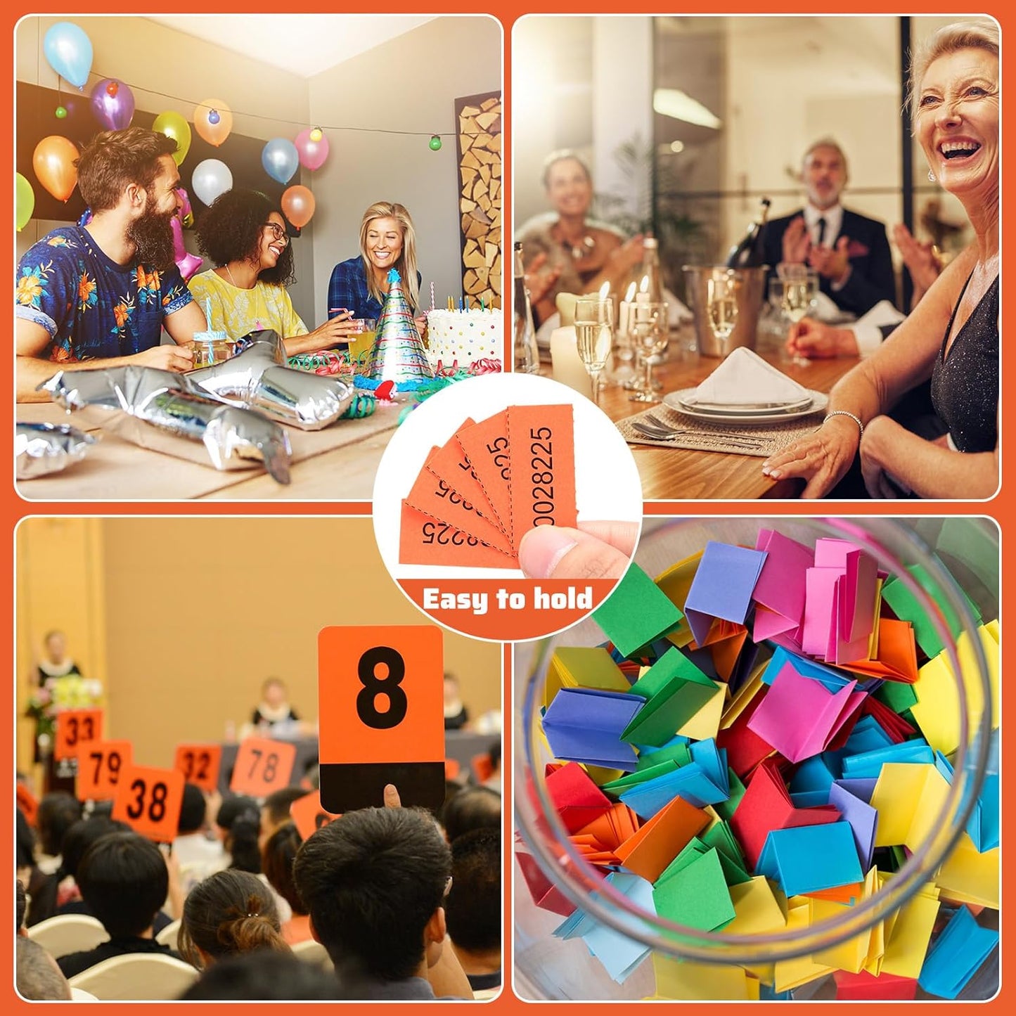 Kosiz 504 Sheets 5 Bid Raffle Ticket with Different Numbers Per Sheet Chinese Auction Tickets for Events Church Basket Auction Silent (Orange)