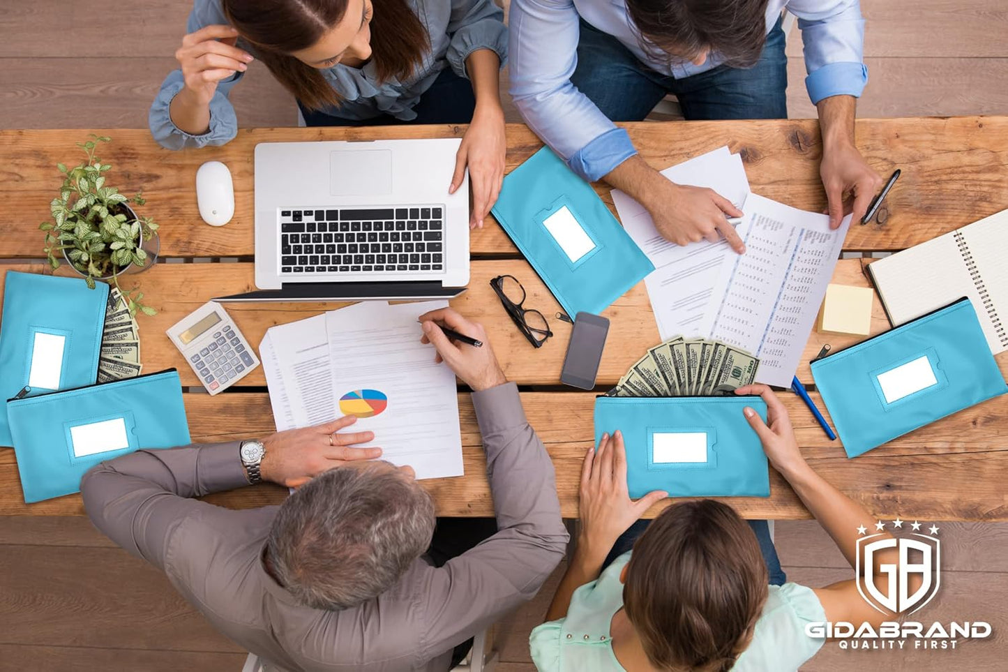 Money Bank Deposit Bag with Zipper | 11x6 inch | Light Blue | Durable Leatherette Money Cash Coin Check Wallet Pouch for Men & Women with Framed ID Window and Blank Card | by GIDABRAND (3)