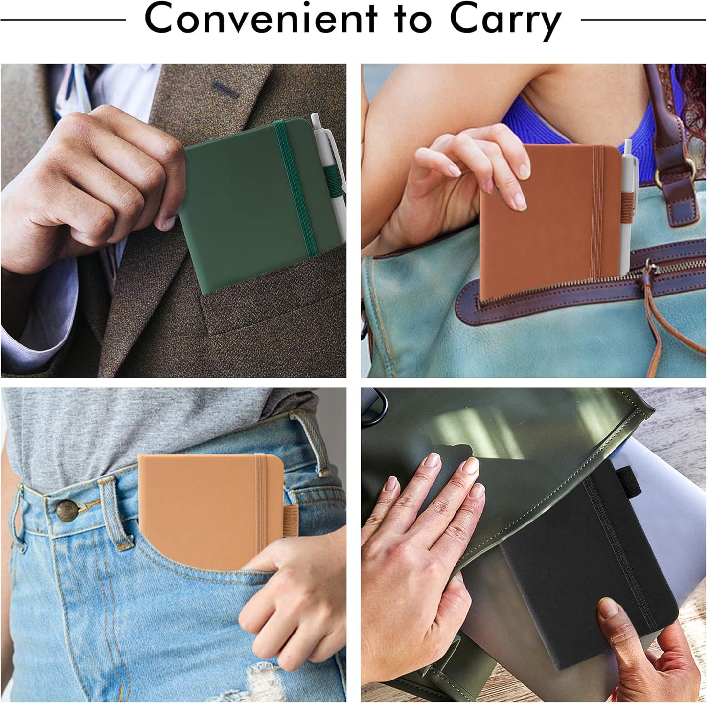 feela Pocket Mini Notebooks Bulk, Small Cute Memo Notepads Hardcover College Ruled Lined Journals with Pen Holder for School Business Work, with 6 Black Pens, 3.5”x 5.5”, 6 Pack, A6, Vintage Colors