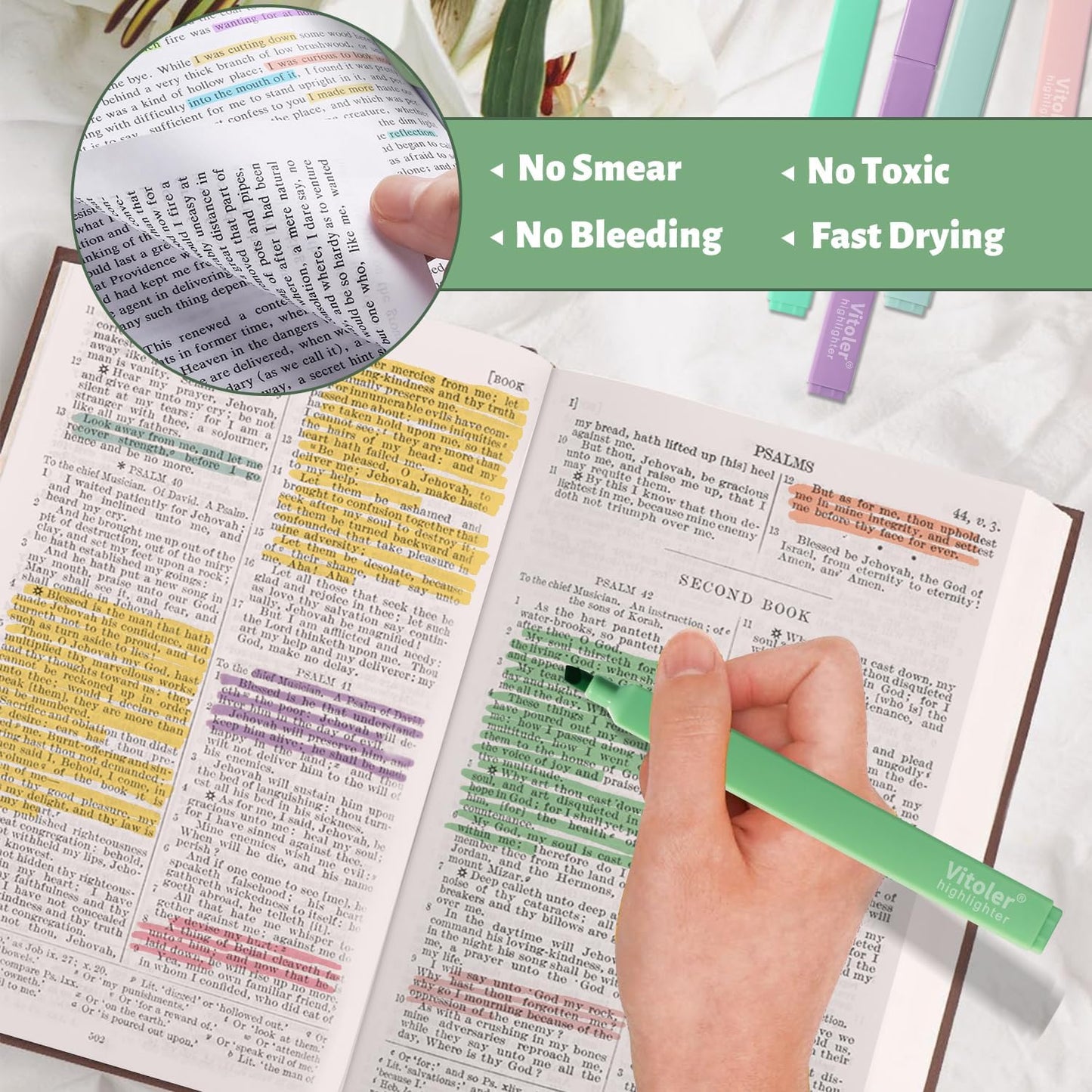 Vitoler Bible Highlighters,Aesthetic Cute Highlighters,8pcs Colorful Highlighter Markers No Bleed for Office School Supplies