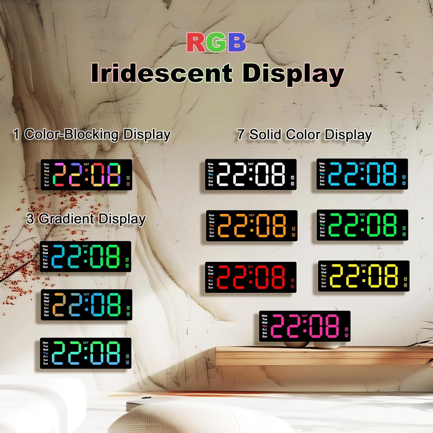 11 Inch LED Wall Clock with RGB Flowing Light | Large Digital Display with Date, Temperature, Dual Alarm, Countdown Timer, Remote Control | Silent Wall or Desk Clock for Home,Office,Living Room,Yoga