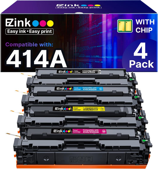 E-Z Ink 414A Toner Cartridges 4 Pack Compatible 414A Toner Cartridges Replacement for HP 414A HP 414X 414A Toner (with Chip) to Use with HP Color Pro M454dw MFP M479 M479fdw M479fdn M479fdw Printer