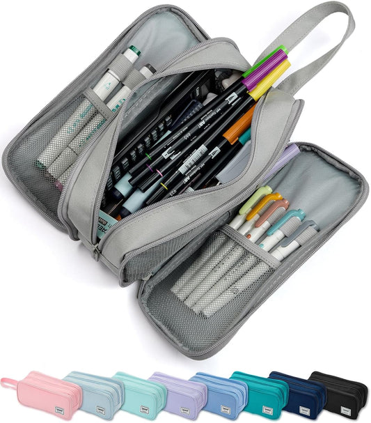 Pencil Case Pouch Box Bag School Supplies Girls Boys Kids, Cute Preppy Stuff Big Capacity Aesthetic Pen Organizer, Back to College Stationary, Gray, Extra Large Style, 2300ml