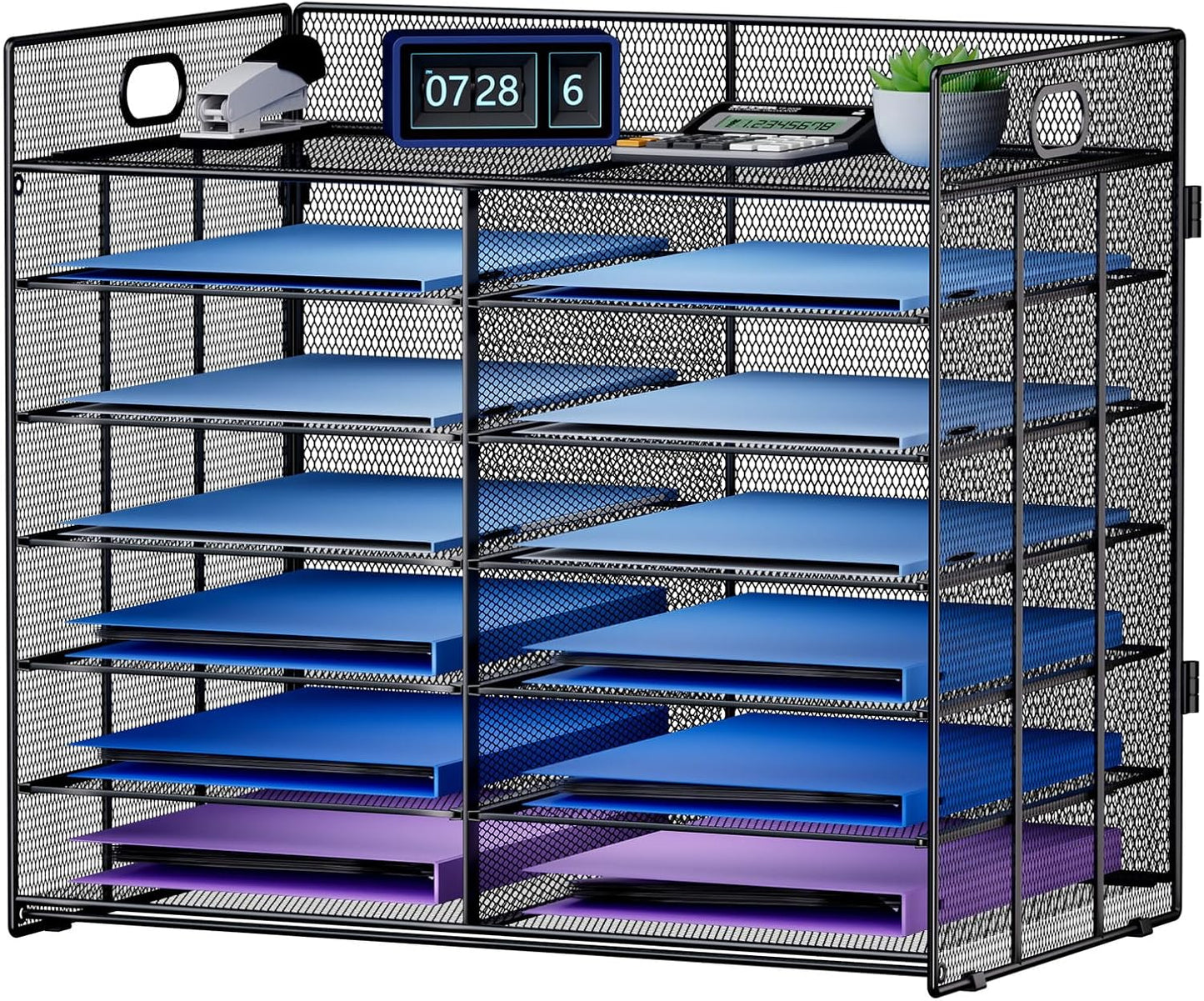 Marbrasse Desktop Literature Organizer, Mesh Paper Organizer, Desk Organizers, File Sorter Mail Center Paper Storage Cabinet Classroom Keepers Mailbox for Office Home School, Black