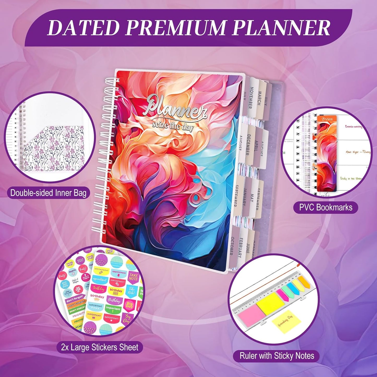 Planner 2025-2026, 18 Months Large Academic Daily Weekly Monthly Planner Organizer, July. 2025 - Dec. 2026, 8.5x9.8" Agenda with Page Tabs, Separator Page, Pocket Folder, Bookmark, Stickers & Sticky Note Set