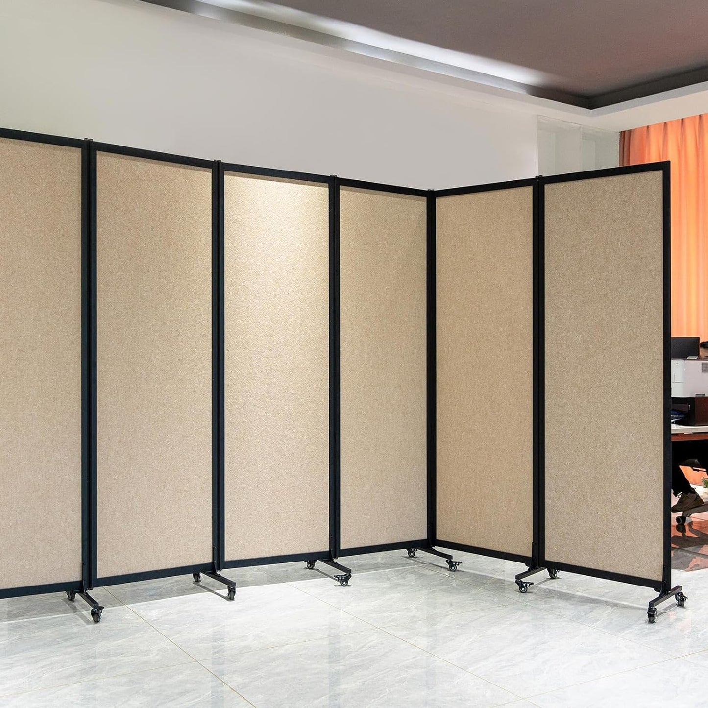 Upgrade Version Room Partition and Divider, Freestanding Rolling Dividers with Wheels,Office Privacy Screen Divider Wall,Classroom Felt Dividers,10'6"L* 6'7"H,5 Panel,Beige