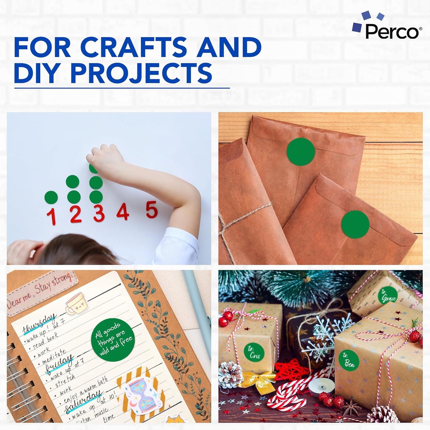 Perco Green 2-Inch Perforated Circle Dot Sticker Labels — 10 Rolls, 5,000 Round Stickers — with Permanent Adhesive for Organizing, Color Coding, Bin Labeling, Packaging Alerts—Made in USA