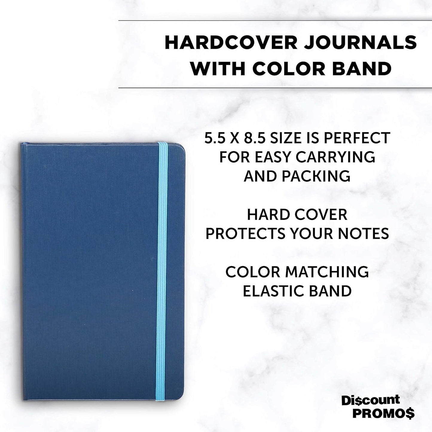 DISCOUNT PROMOS Hardcover Notebook Journals with Elastic Colored Band Set of 6, Bulk Pack - Perfect for School, Office, Home - Blue