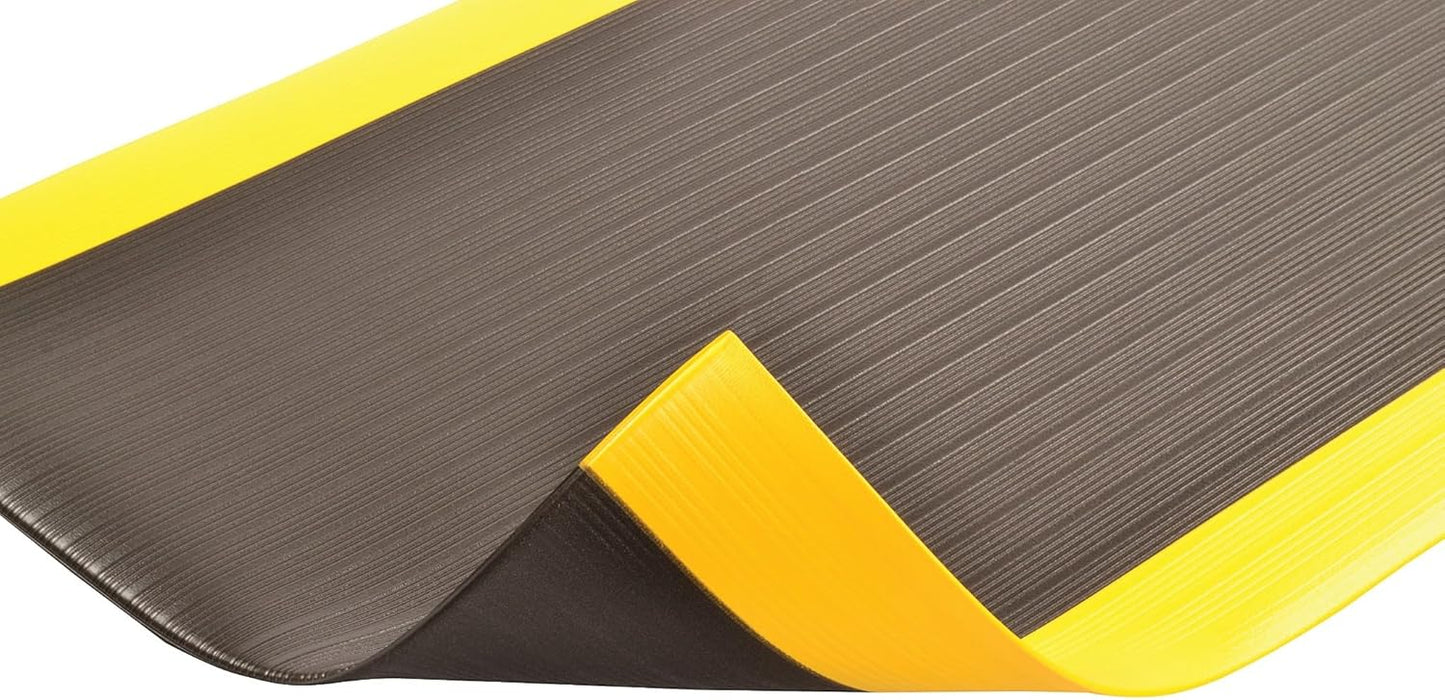 Notrax 410 Airug® 3' x 60' x 3/8" Anti Fatigue Mat, Enhanced Slip Resistance with Beveled Edges and Ribbed Surface, Ideal for Industrial and Commercial Workplaces, Black/Yellow, 410R0336BY