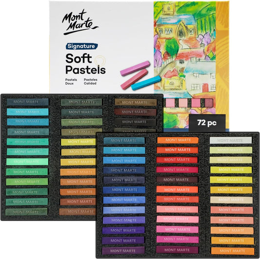 Mont Marte Soft Pastels Signature 72pc, Set of 72 Assorted Colored Pastel Sticks, Vibrant and Blendable, Ideal for Art, Craft, Drawing, Sketching