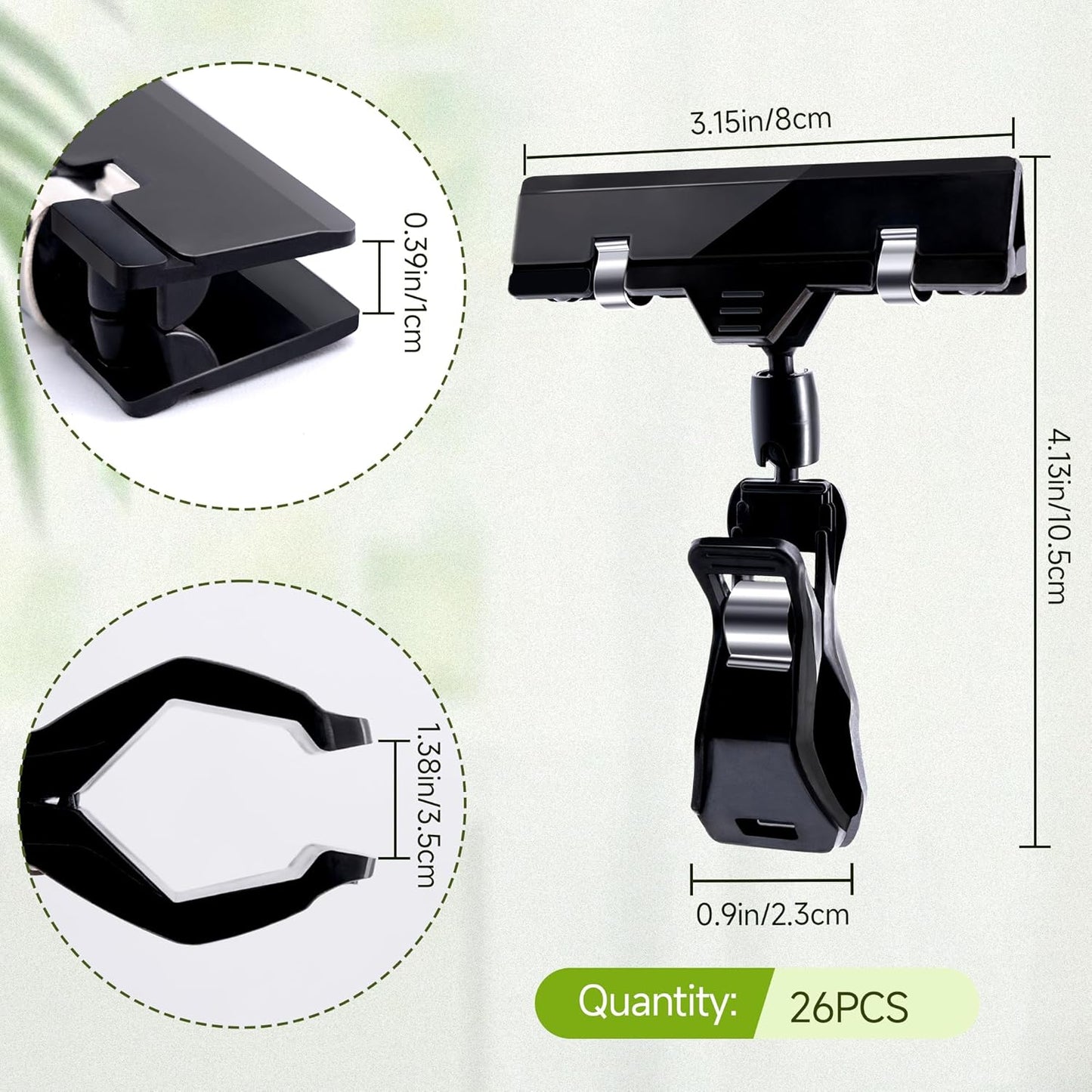 Mlici Sign Clips for Display, 26 Pack Plastic Sign Holder Clips for Retail, Double Sided Swivel Price Label Holder Clips, Rotatable Merchandising Pop Clips for Home Office Retail Store Display, Black