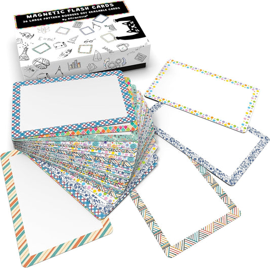 Dry Erase Magnetic Labels 5.6 x 3.7 in, Pattern Borders, Large Dry Erase Magnets, 36-Pack, Erasable Write-On All-Purpose Labels, for Office, Education, Home, Whiteboard