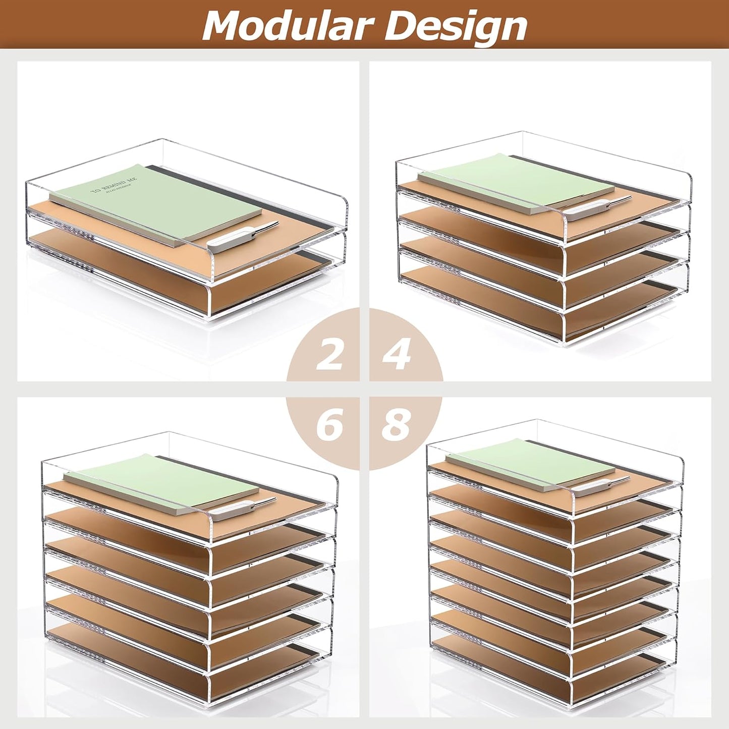 SANRUI 4 Tier Stackable Paper Letter Tray, Acrylic Vertical File Tray A4 Desk Organizer and Accessories Sorter Trays, Clear Workspace Office Supplies Organizers,12inx9.25inx6.6in
